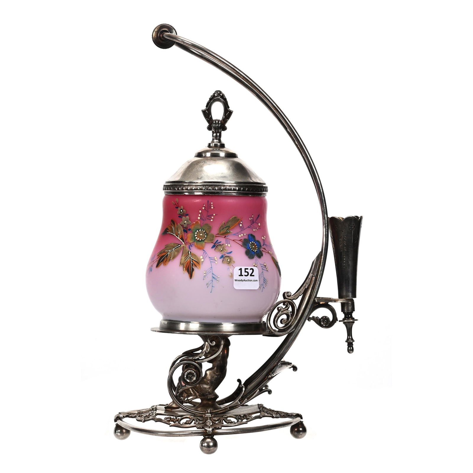 Victorian Pickle Castor, Pink Satin Art Glass Insert (1 of 5)