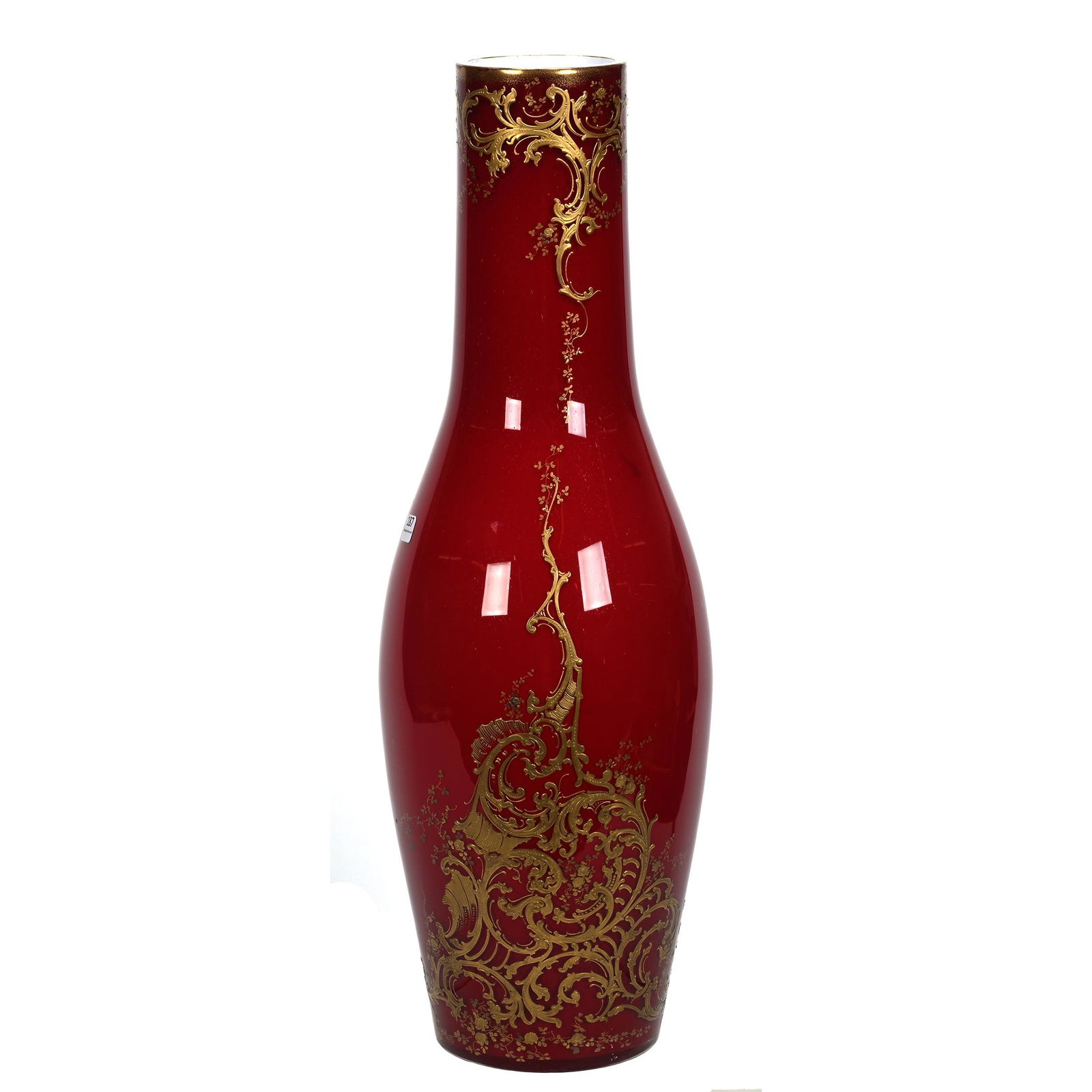 Massive Vase, Red Cased Bohemian Art Glass (1 of 4)