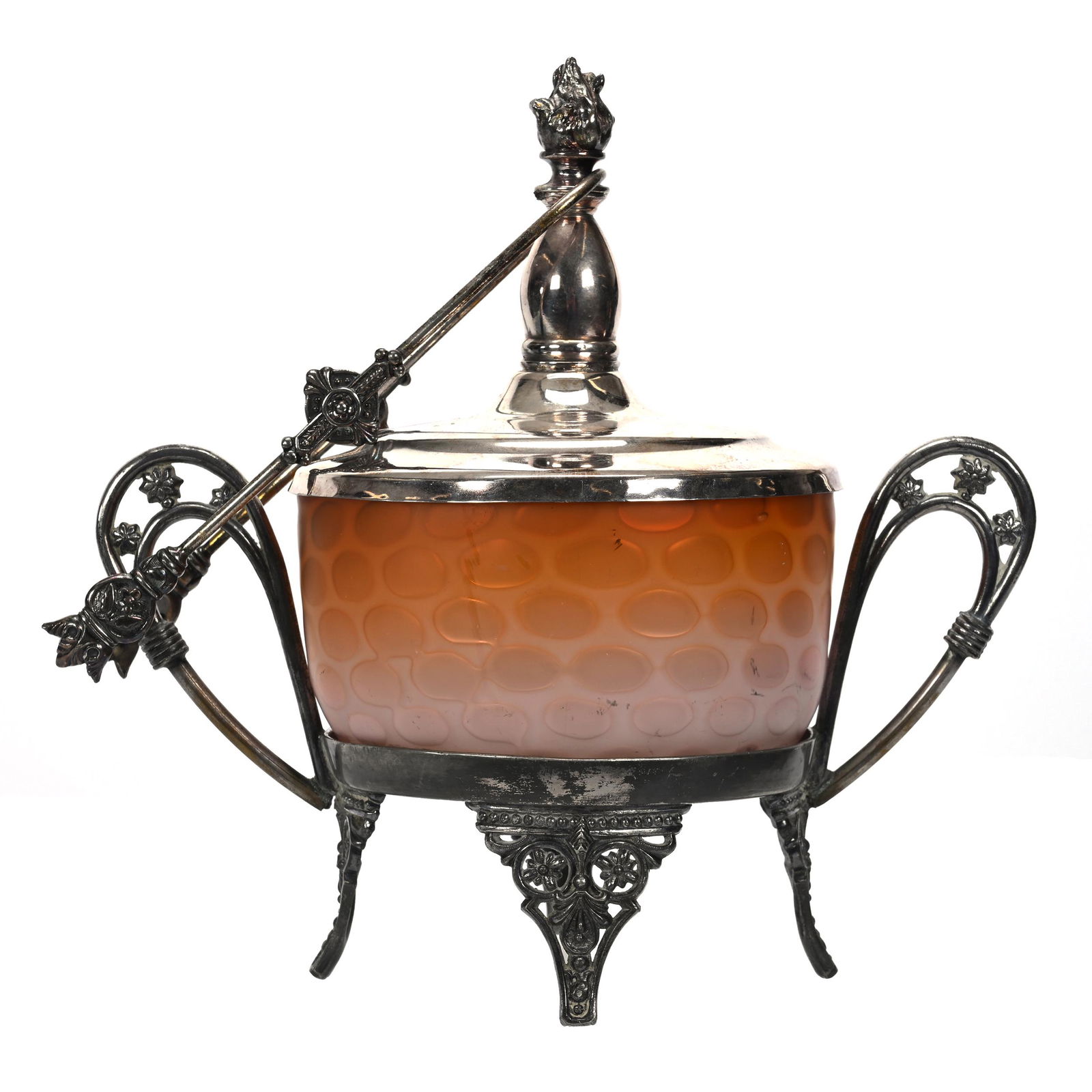 Victorian Pickle Castor, Amber Satin MOP Coin Insert (1 of 4)