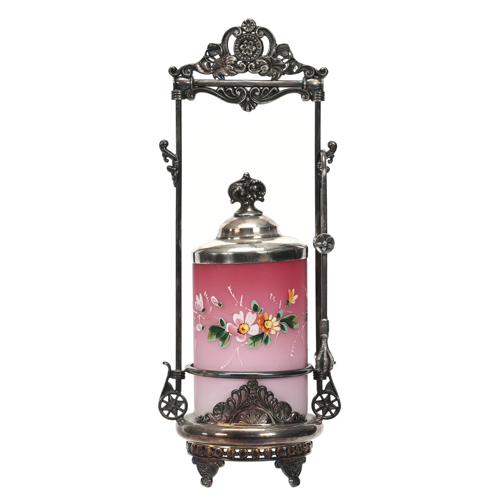 Victorian Pickle Castor, Pink Satin Art Glass Insert (1 of 5)