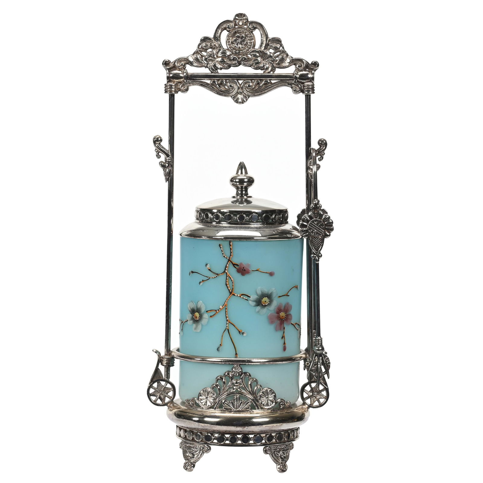 Victorian Pickle Castor, Blue Satin Art Glass Insert (1 of 4)