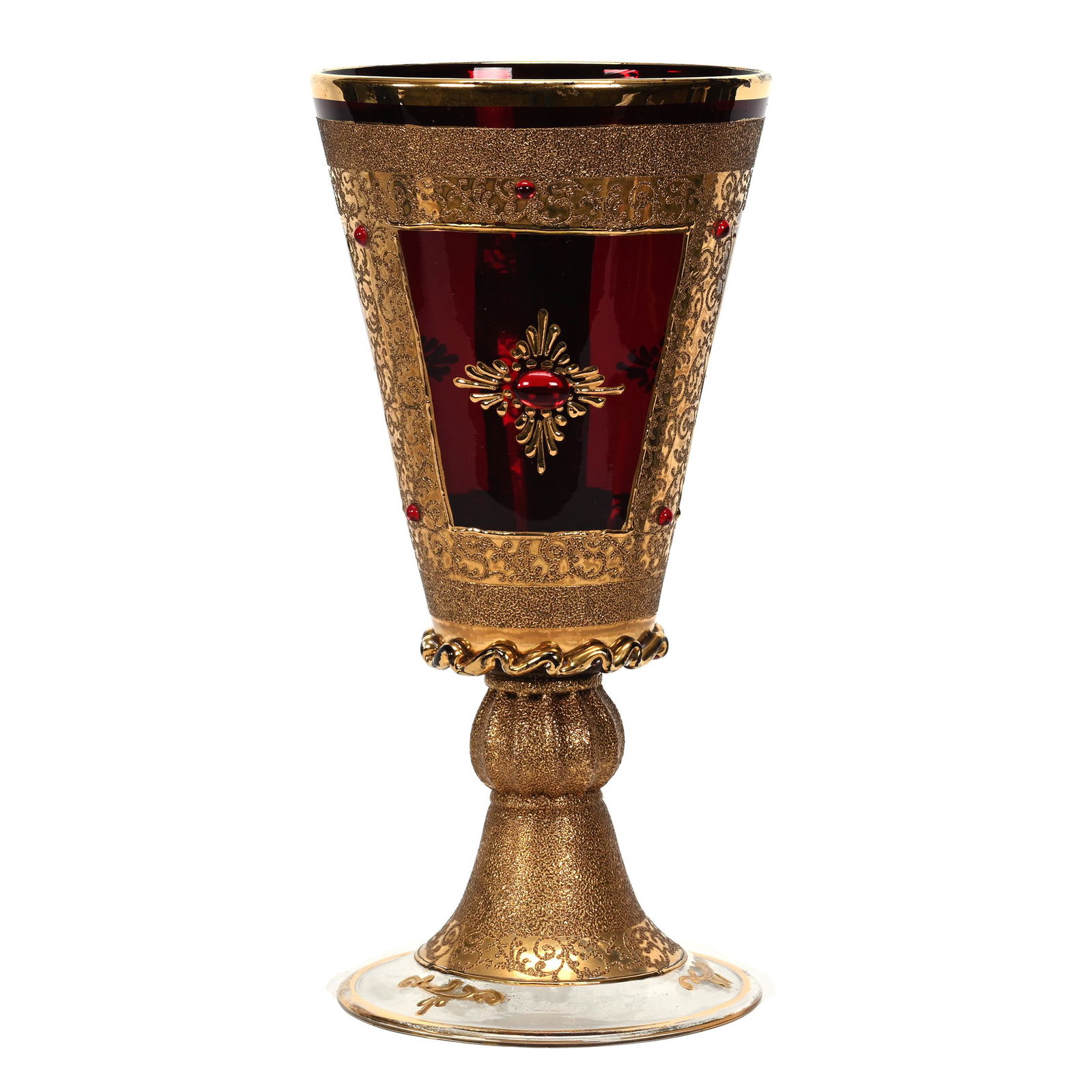 Chalice, Large Bohemian Dark Ruby Art Glass (1 of 4)
