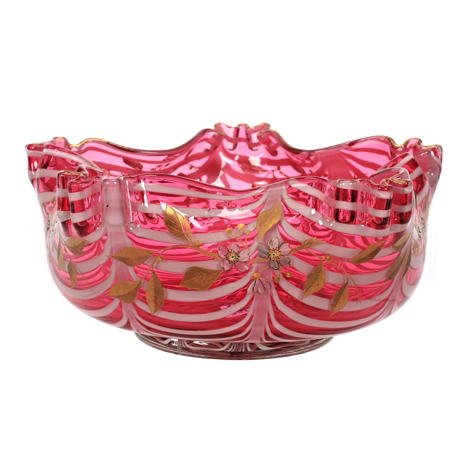 Brides Bowl, Beautiful Cranberry Nailsea Art Glass (1 of 3)