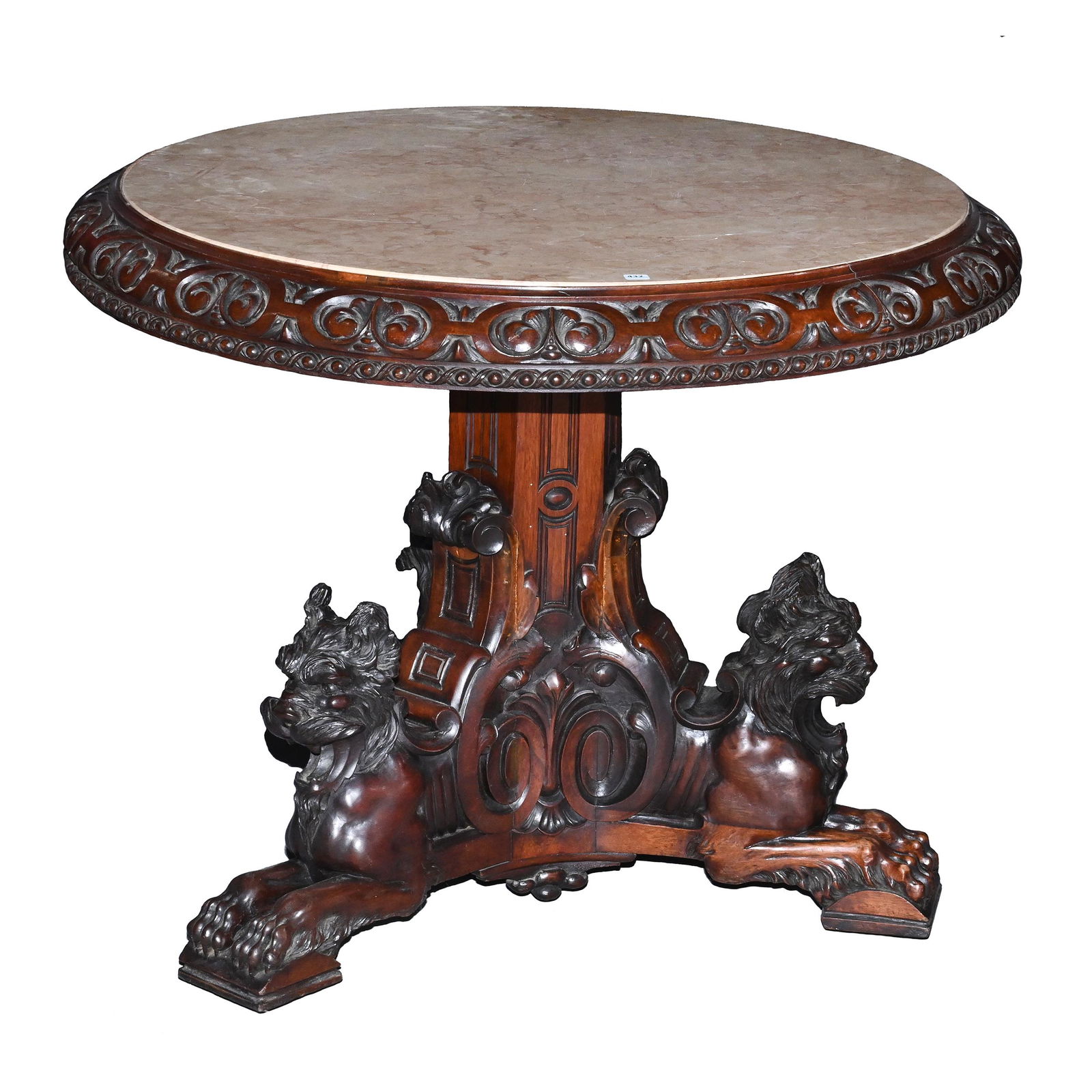 Parlor Table, Round Marble Top, Mahogany (1 of 3)