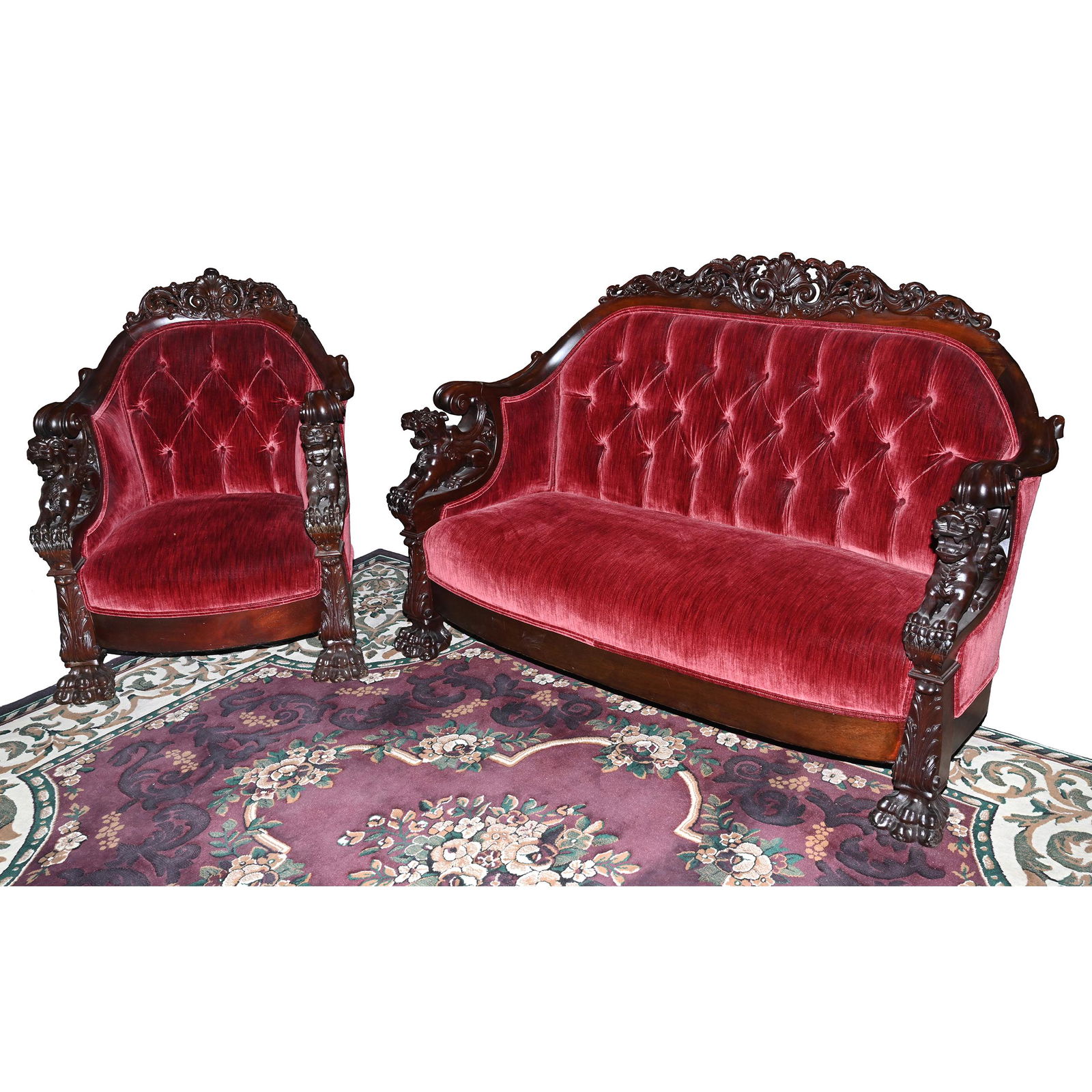 Sofa And Chair Set By Karpen, Rosewood Carving (1 of 6)