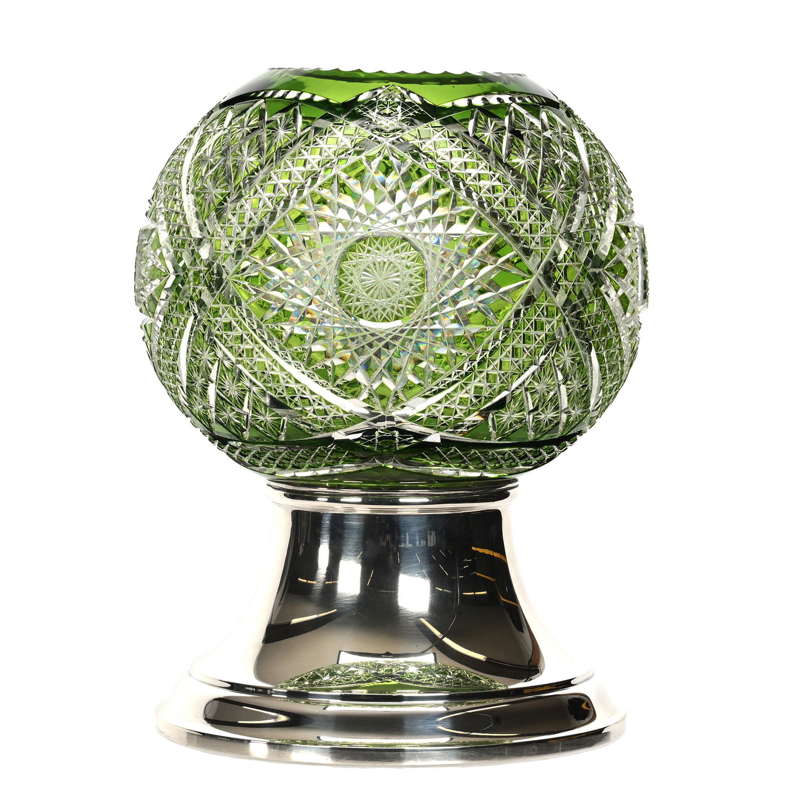 Pedestal Rose Bowl, BPCG, Green Cut To Clear (1 of 6)