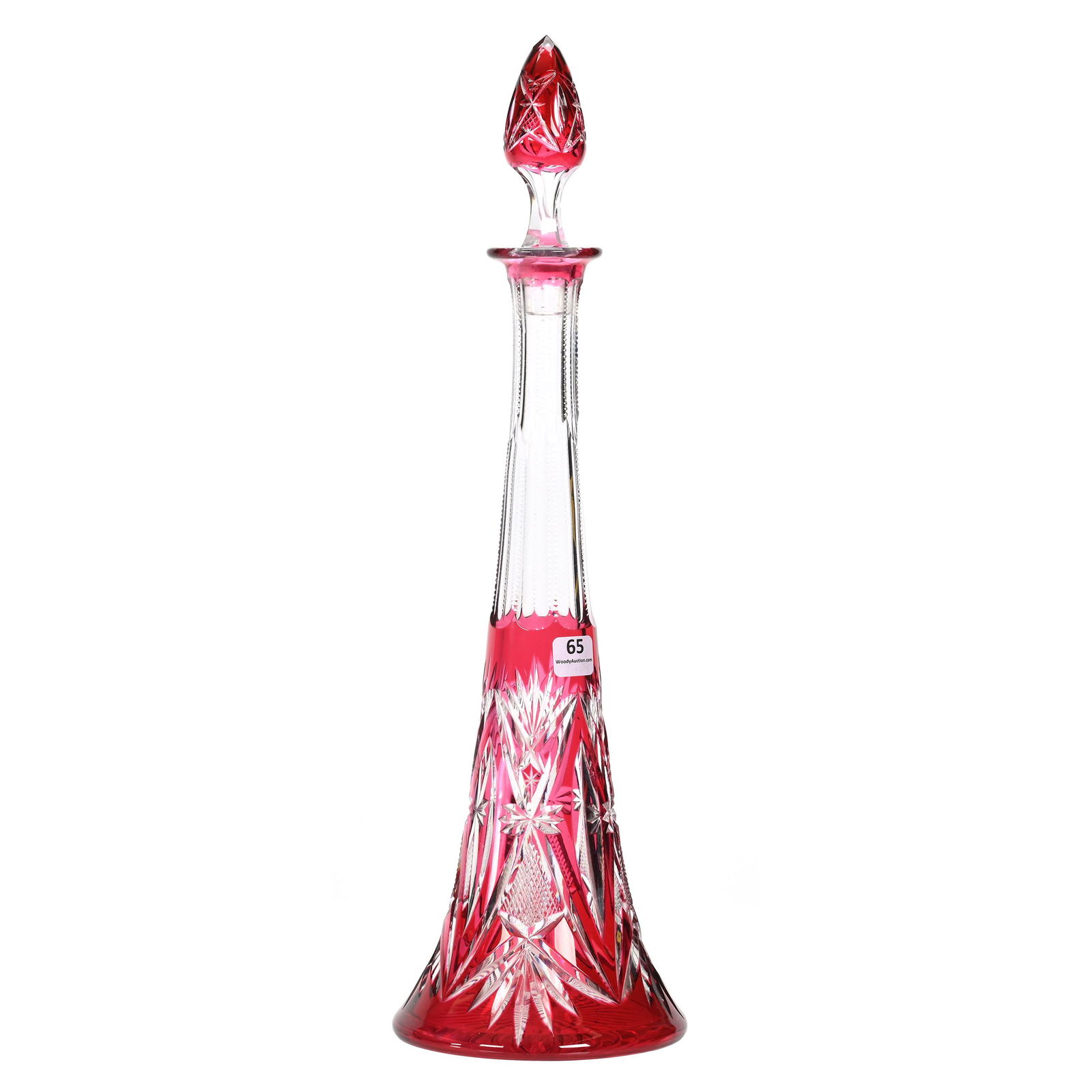 Decanter, Pyramid Shape, BPCG, Cranberry Cut To Clear (1 of 3)