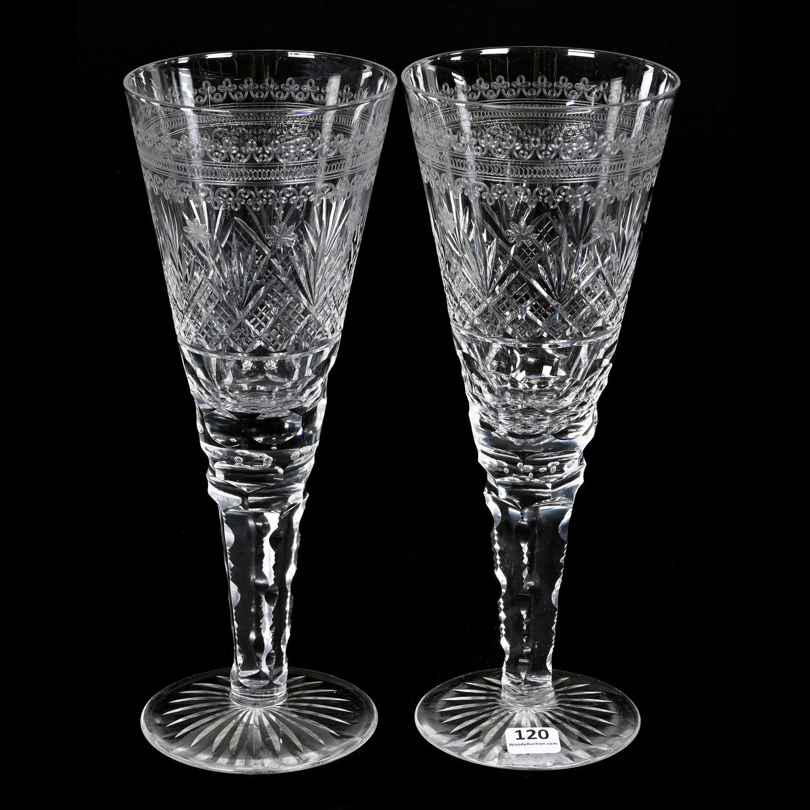 Pair Trumpet Vases, Brilliant Period Cut Glass (1 of 3)