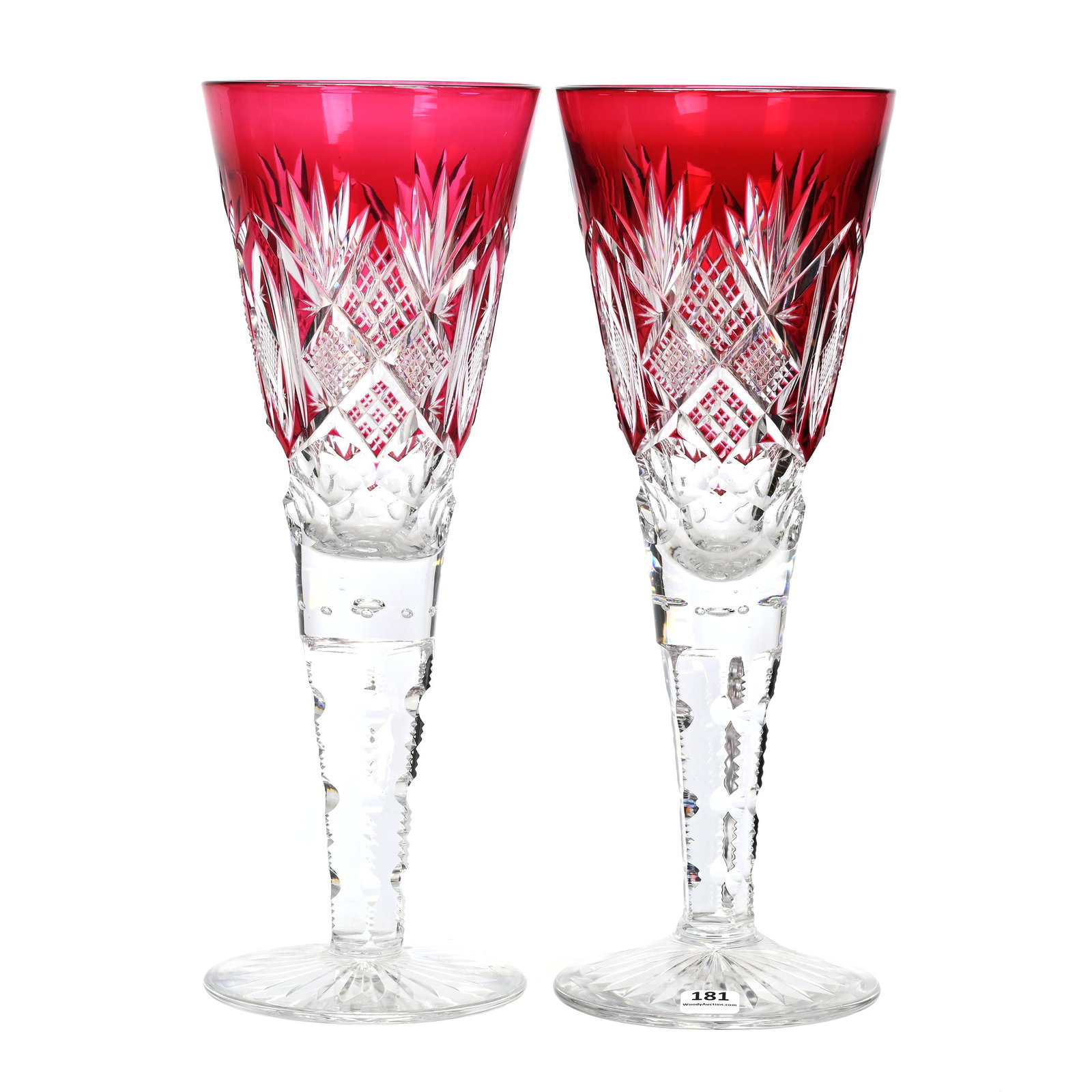 Pair Trumpet Vases, BPCG, Cranberry Cut To Clear (1 of 3)