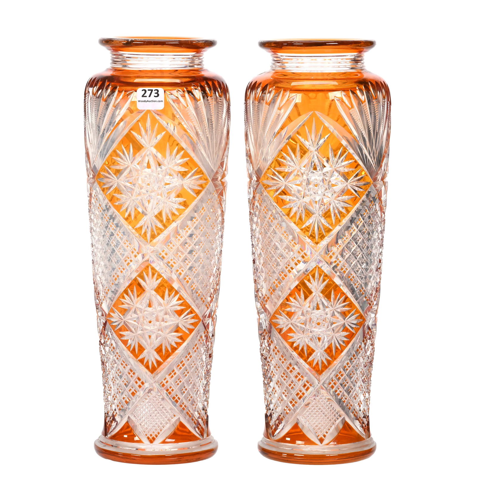Pair Vases, BPCG, Orange Cut To Clear (1 of 3)