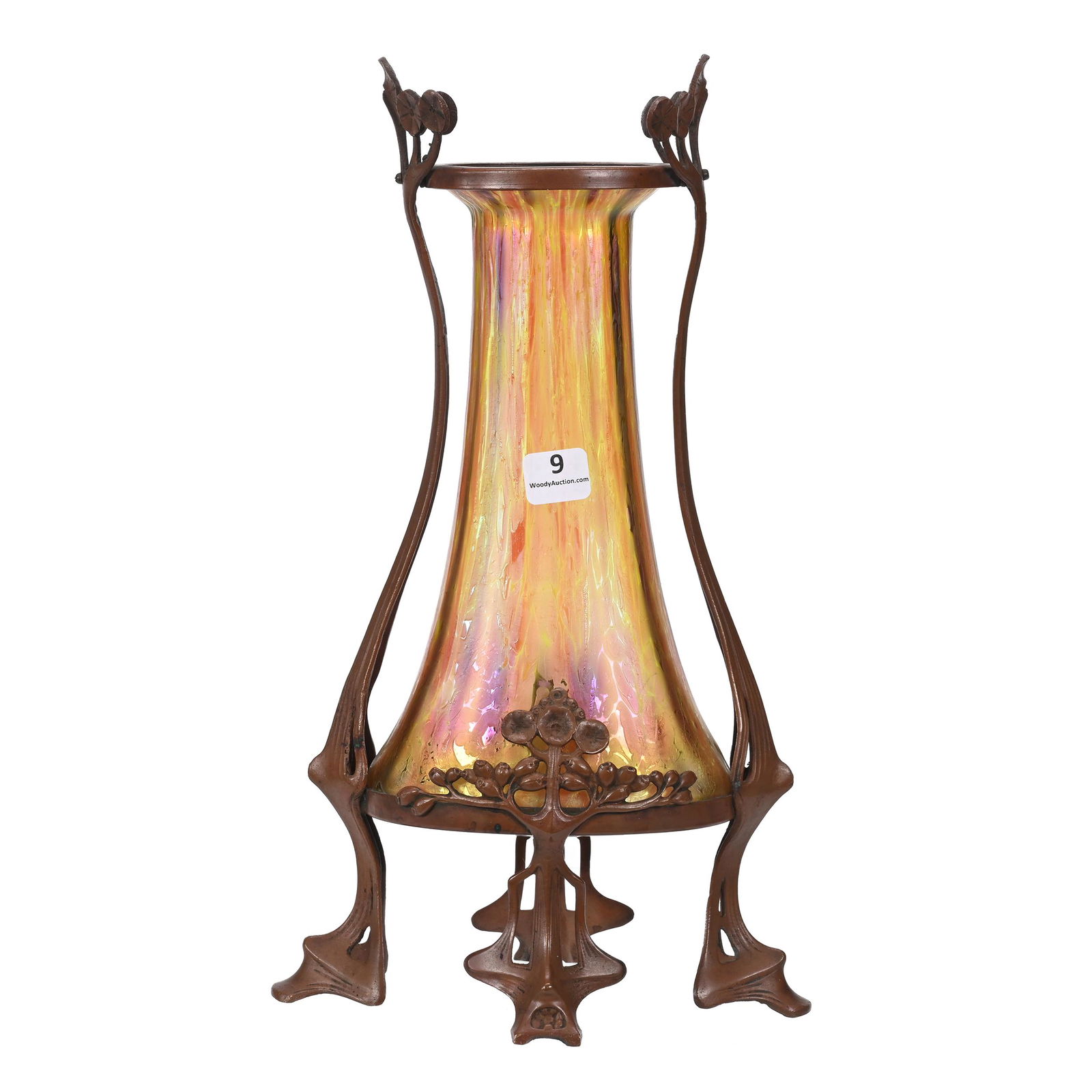 Vase, Loetz-Style Art Glass In Art Nouveau Frame (1 of 3)