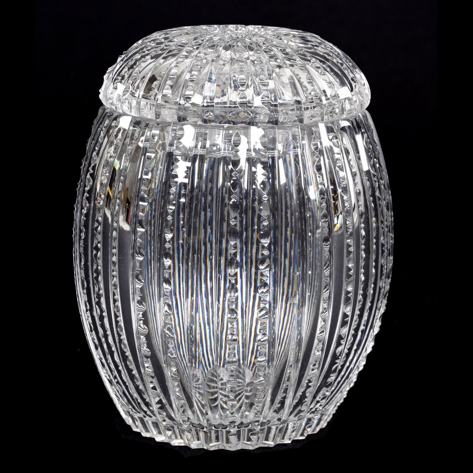 Covered Humidor, American Brilliant Cut Glass, Barrel Shape (1 of 5)