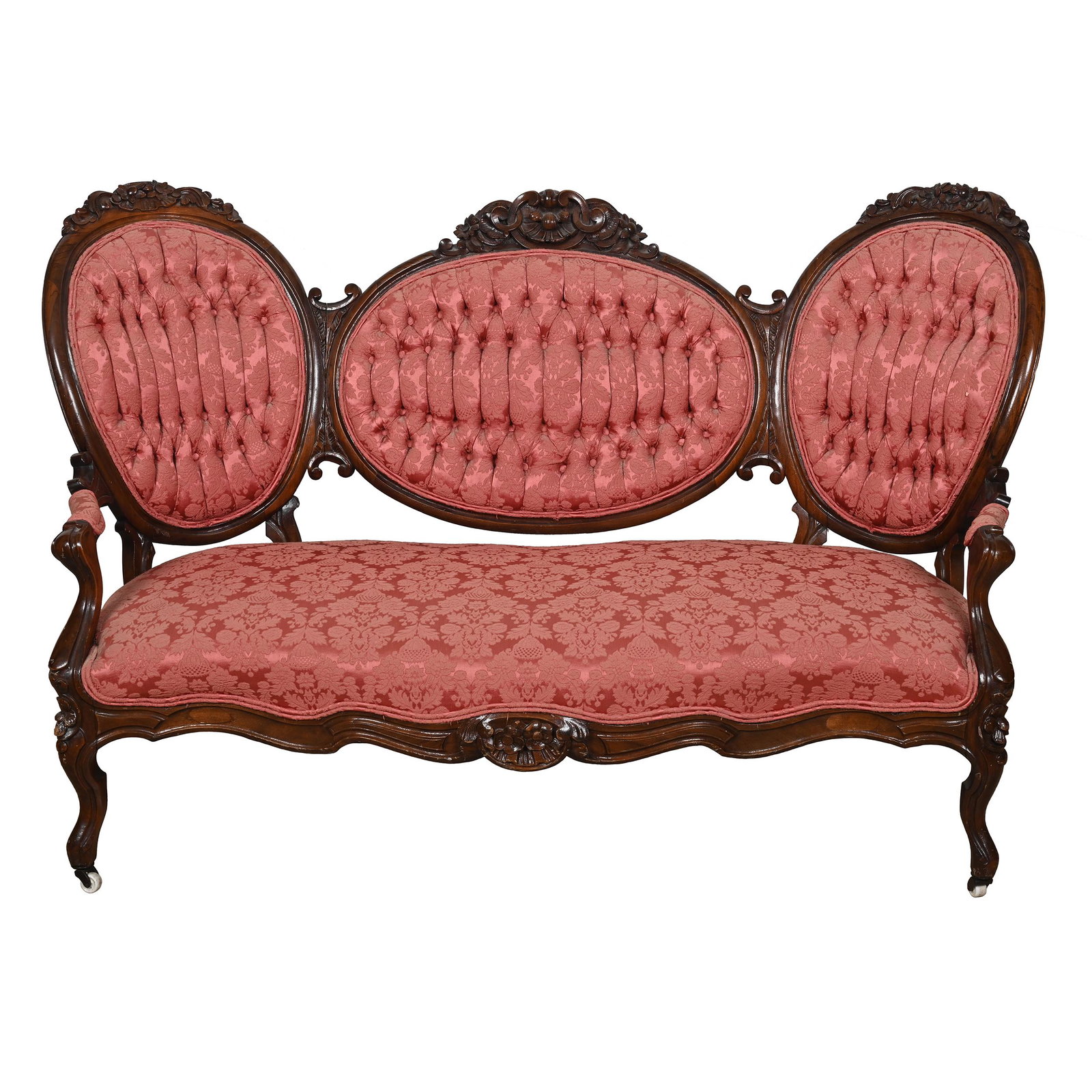 Victorian Walnut Loveseat, Carved Floral & Scroll (1 of 8)