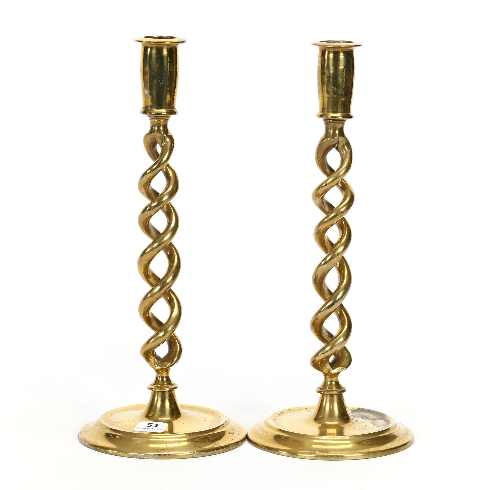 Pair Candlesticks, Solid Brass, Spiral Twist Stems (1 of 3)