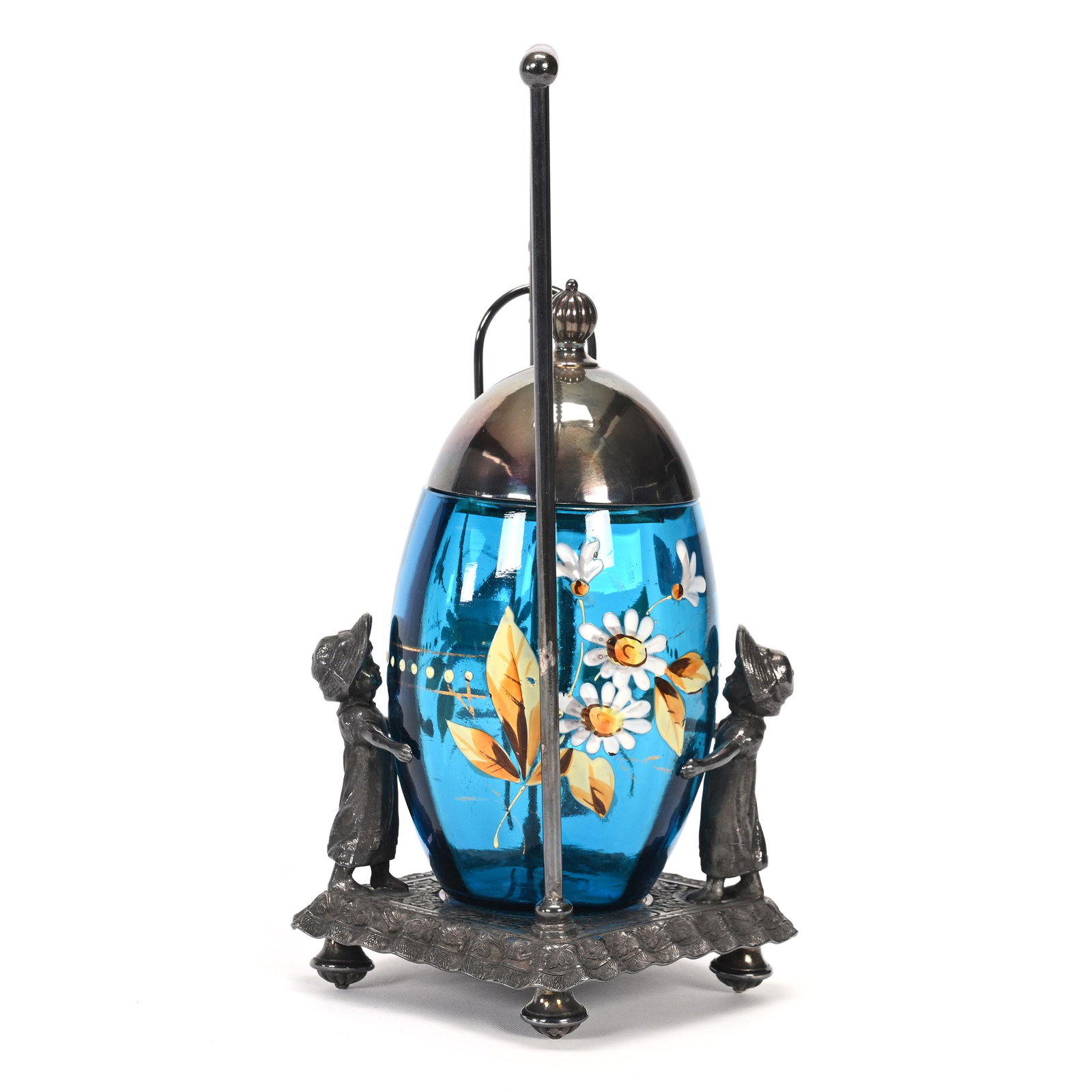 Victorian Pickle Castor, Blue Art Glass Insert (1 of 5)