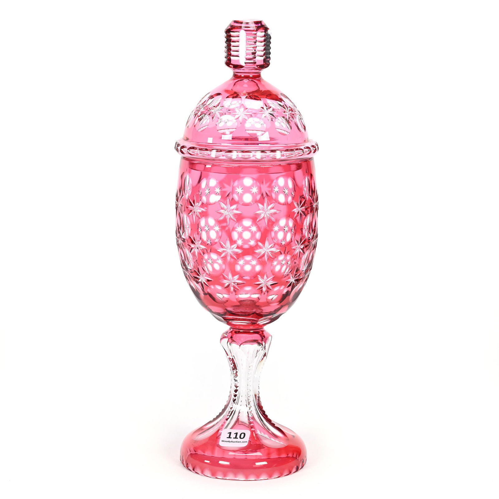 Covered Jar/Pokal, Cranberry Cut To Clear Cut Glass (1 of 3)