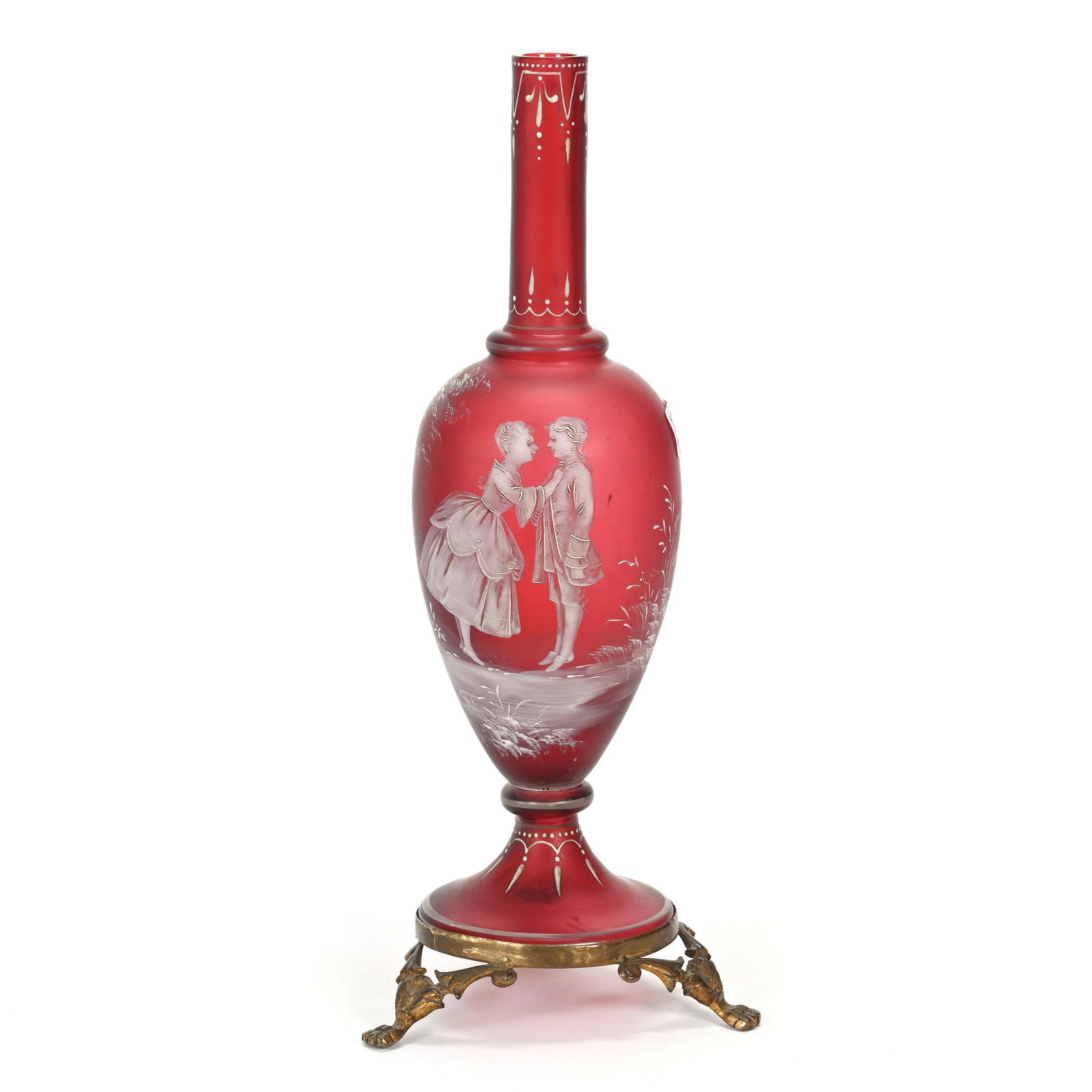 Pedestal Vase, Cranberry Satin Art Glass (1 of 5)