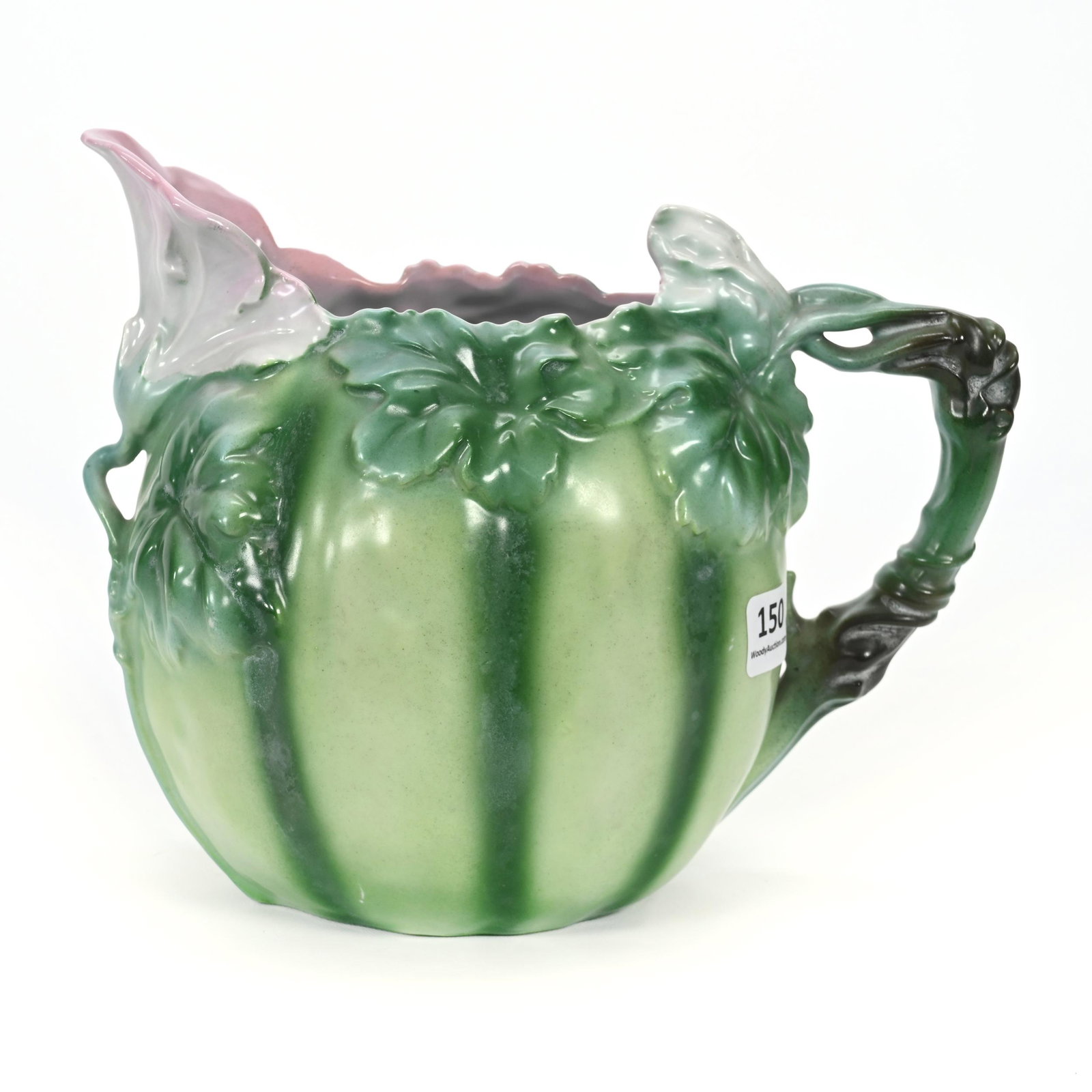 Water Pitcher, Royal Bayreuth Blue Mark: Water Pitcher, Royal Bayreuth Blue Mark, 6.5" x 8", Watermelon, Arthur Ward Estate.