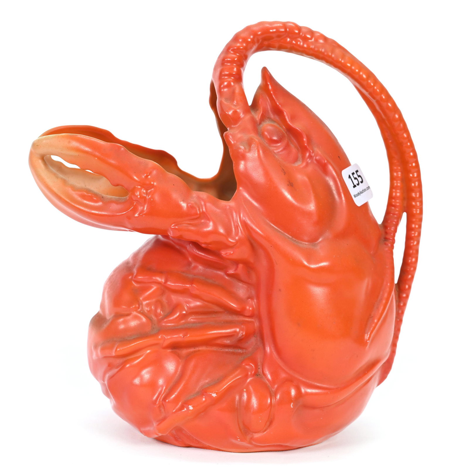 Water Pitcher, Unmarked Royal Bayreuth: Water Pitcher, Unmarked Royal Bayreuth, 7.5" x 7", Red Lobster, Antenna Handle, Arthur Ward Estate.