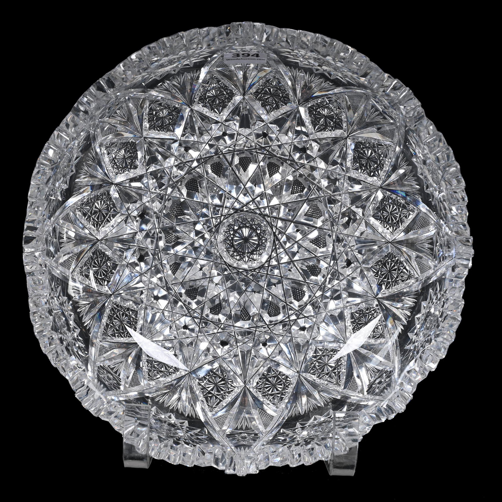 Bowl, American Brilliant Cut Glass: Bowl, American Brilliant Cut Glass, 3.5" x 9", Expanding Star Pattern By Elite, Nice Quality, Carl Putzka Collection, Texas.
