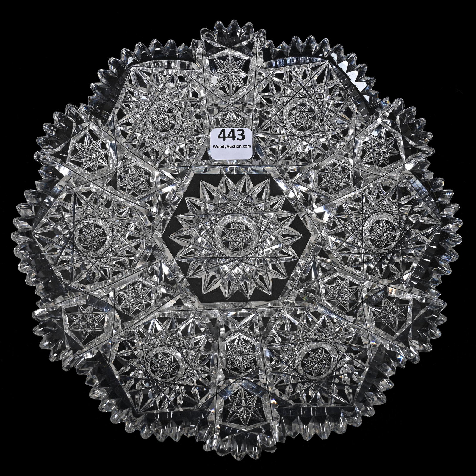 Plate, American Brilliant Cut Glass: Plate, American Brilliant Cut Glass, 9", Hobstar Motif, Clear Blank, Carl Putzka Collection, Texas.