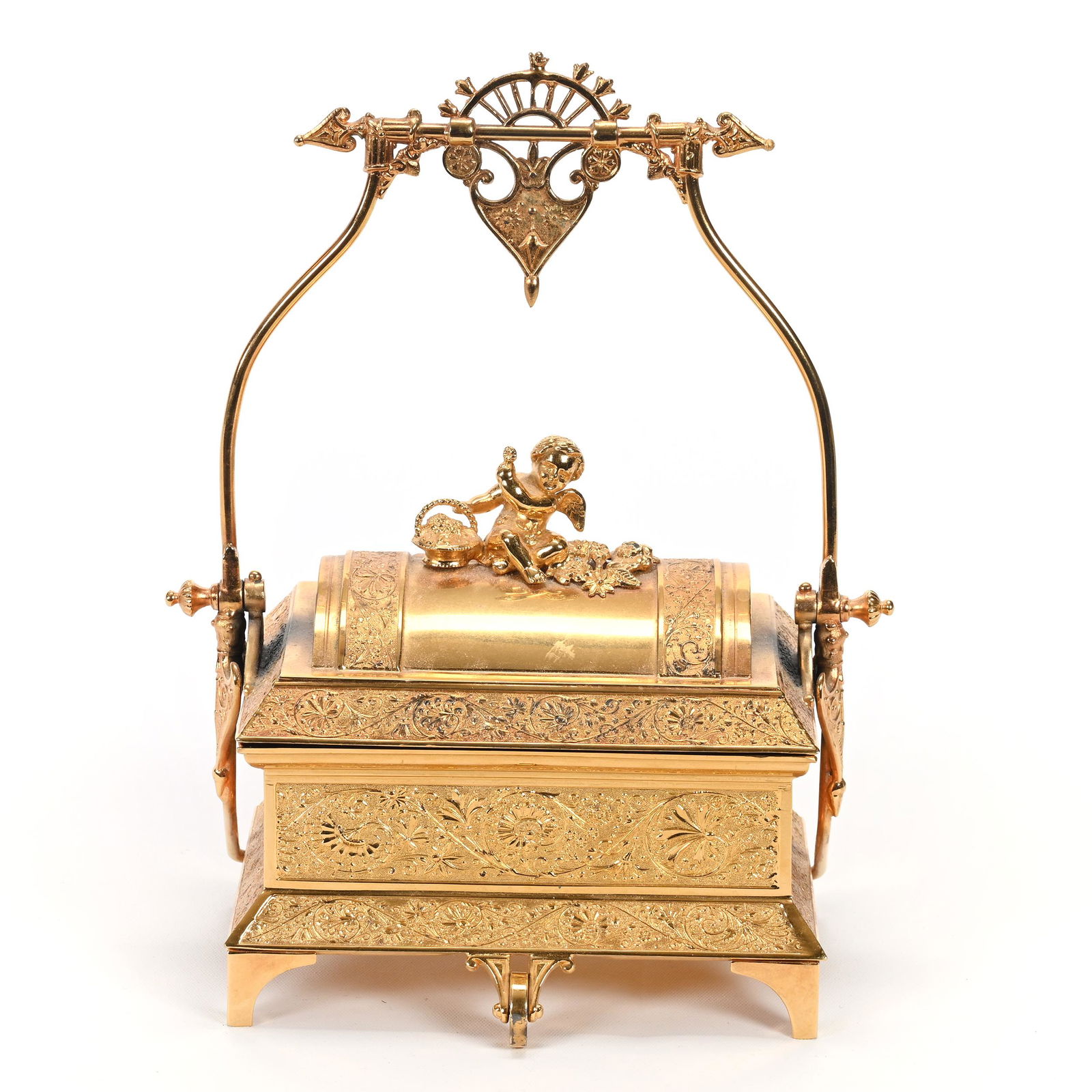 Victorian Mechanical Jewel Box, Gilded Silverplate (1 of 6)