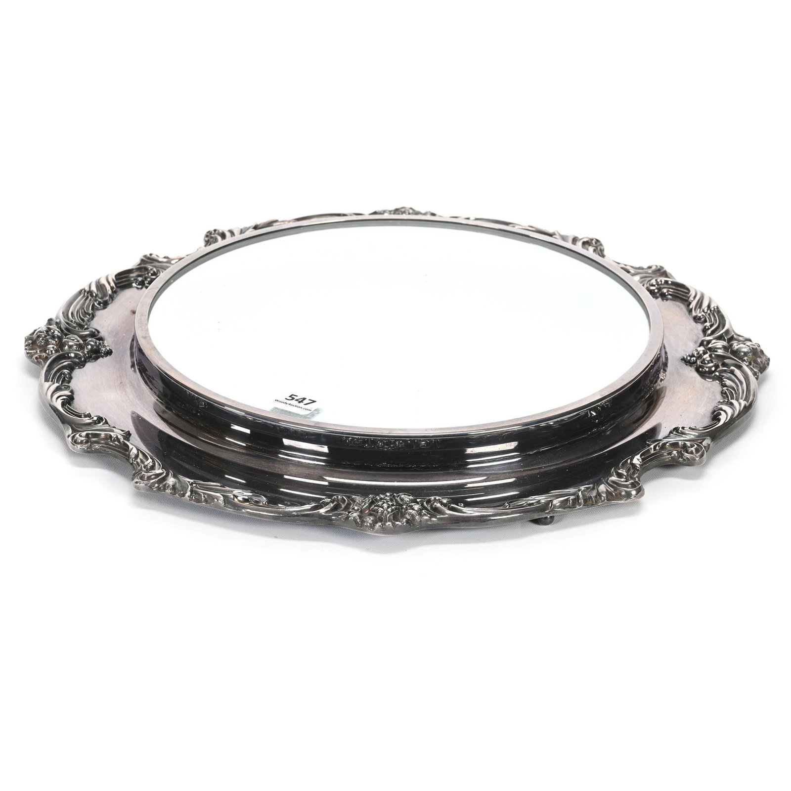 Mirror Plateau: Mirror Plateau, 1.25" x 15", Silverplate Frame Marked Reed & Barton #1666, Mirror Diameter Is 10", Private Kansas Collection.
