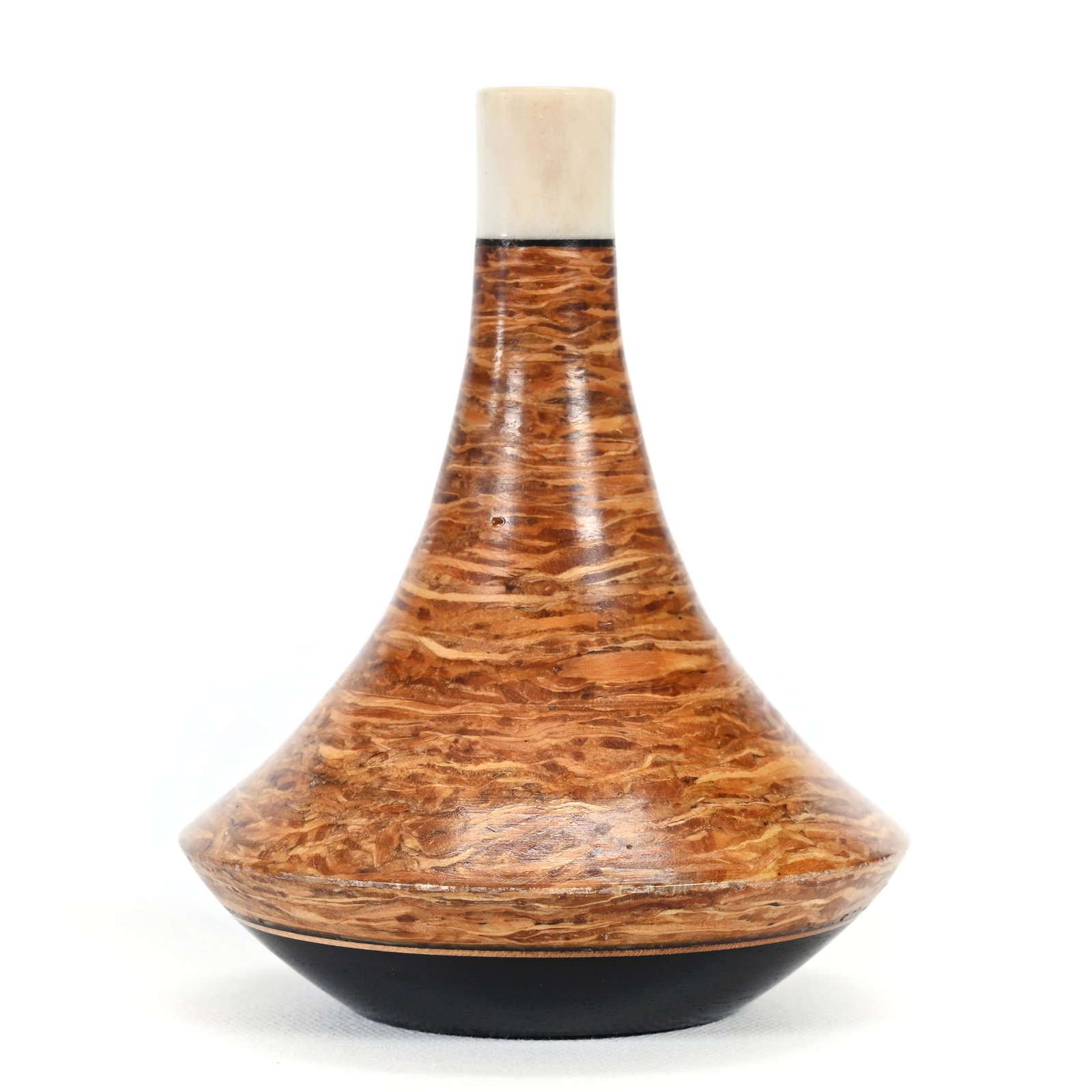 Turned Wooden Vessel Signed Galen Carpenter: Turned Wooden Vessel Signed Galen Carpenter, Woodturner, 3.25" x 2.75", Turned Wood Of Blackwood, OSB, Padauk, Maple And Antler, Dated 1997, Limited Edition #33 Of 40, Private Kansas Collection.