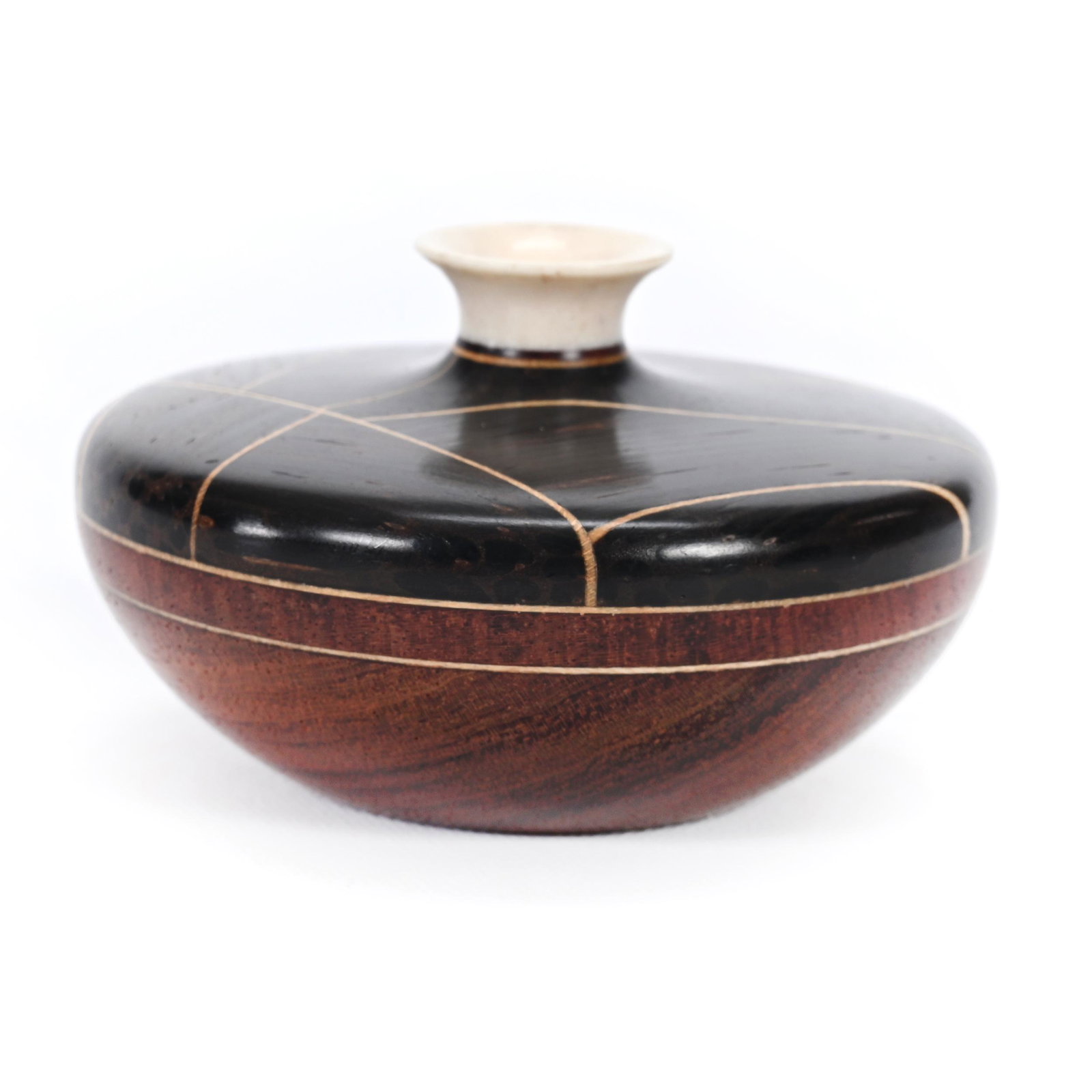 Turned Wooden Vessel Signed Galen Carpenter: Turned Wooden Vessel Signed Galen Carpenter, Woodturner, 1.5" x 2.5", Turned Wood Of Black Palm, Bubinga, Maple, Padauk And Antler, Dated 2003, Limited Edition #33 Of 40, Private Kansas Collection.