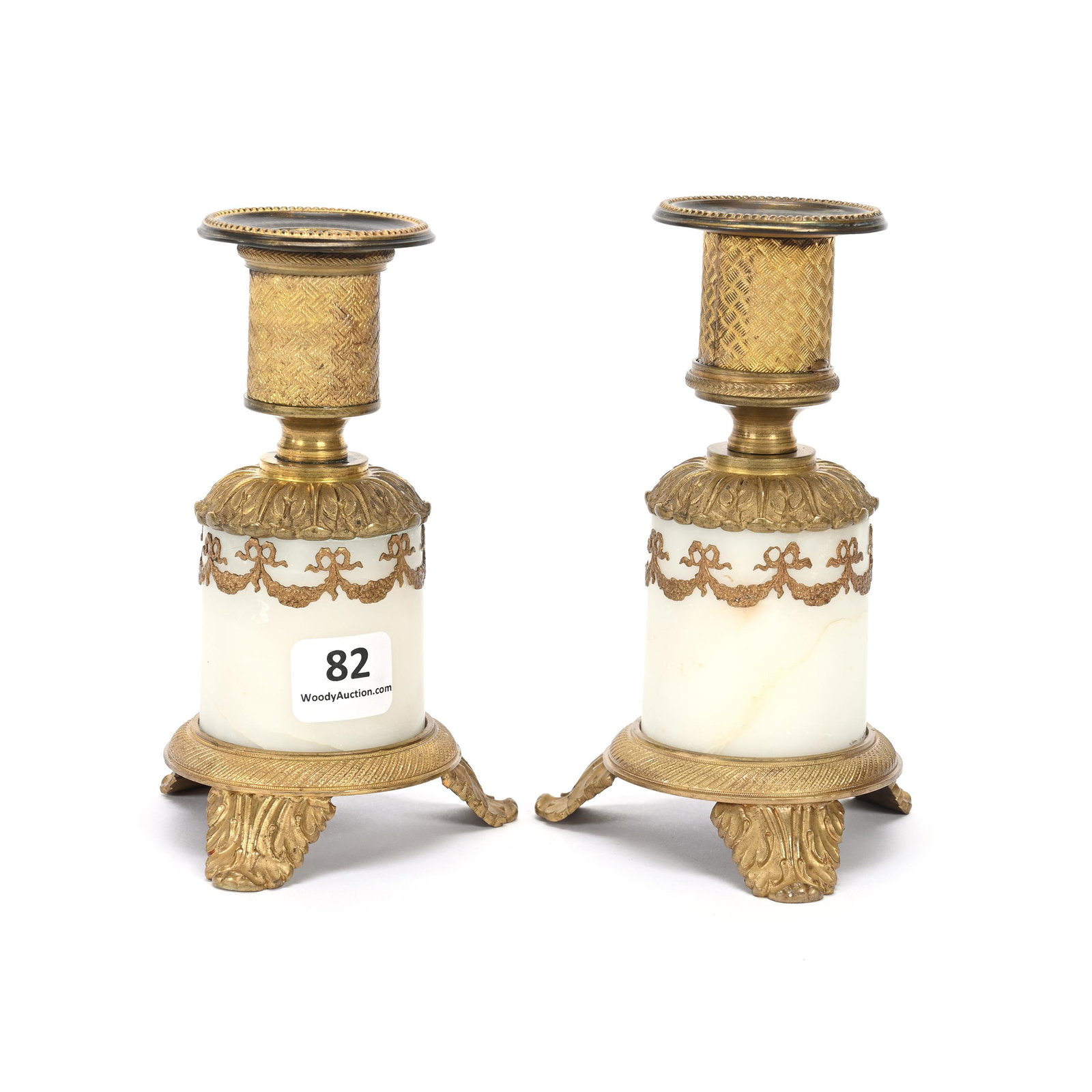 Pair Candlesticks, Marble/Alabaster, Gilt Metal (1 of 3)