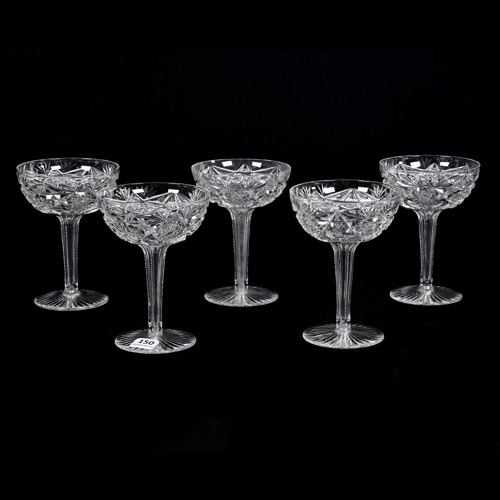 (5) Champagnes, Hollow Stem, American Brilliant Cut Glass (1 of 3)