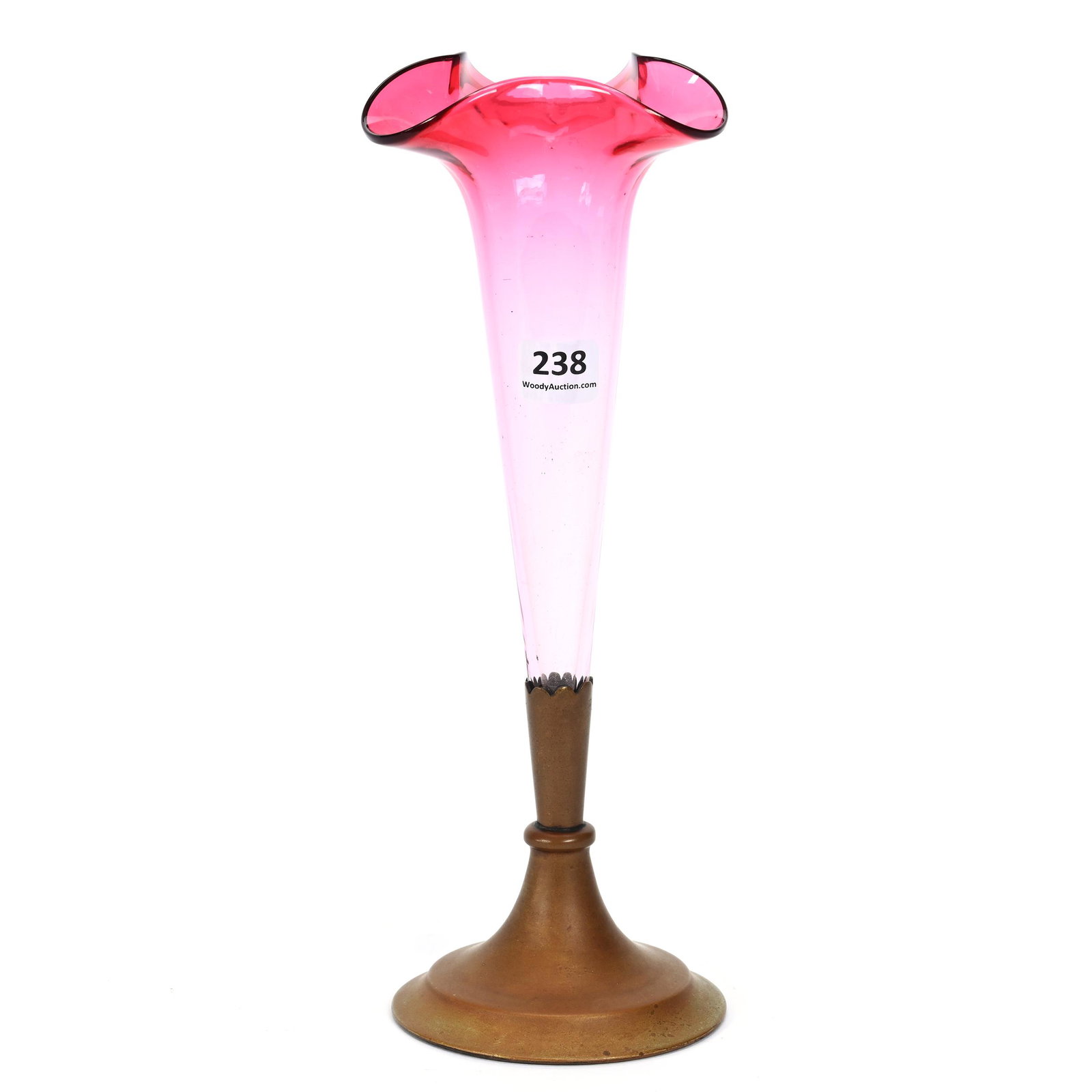 Trumpet Vase, Rubina Art Glass, Gilt Metal Base: Trumpet Vase, Rubina Art Glass, Gilt Metal Base, 10.5" X 3.5", Pheobie Lea Stutheit Collection.