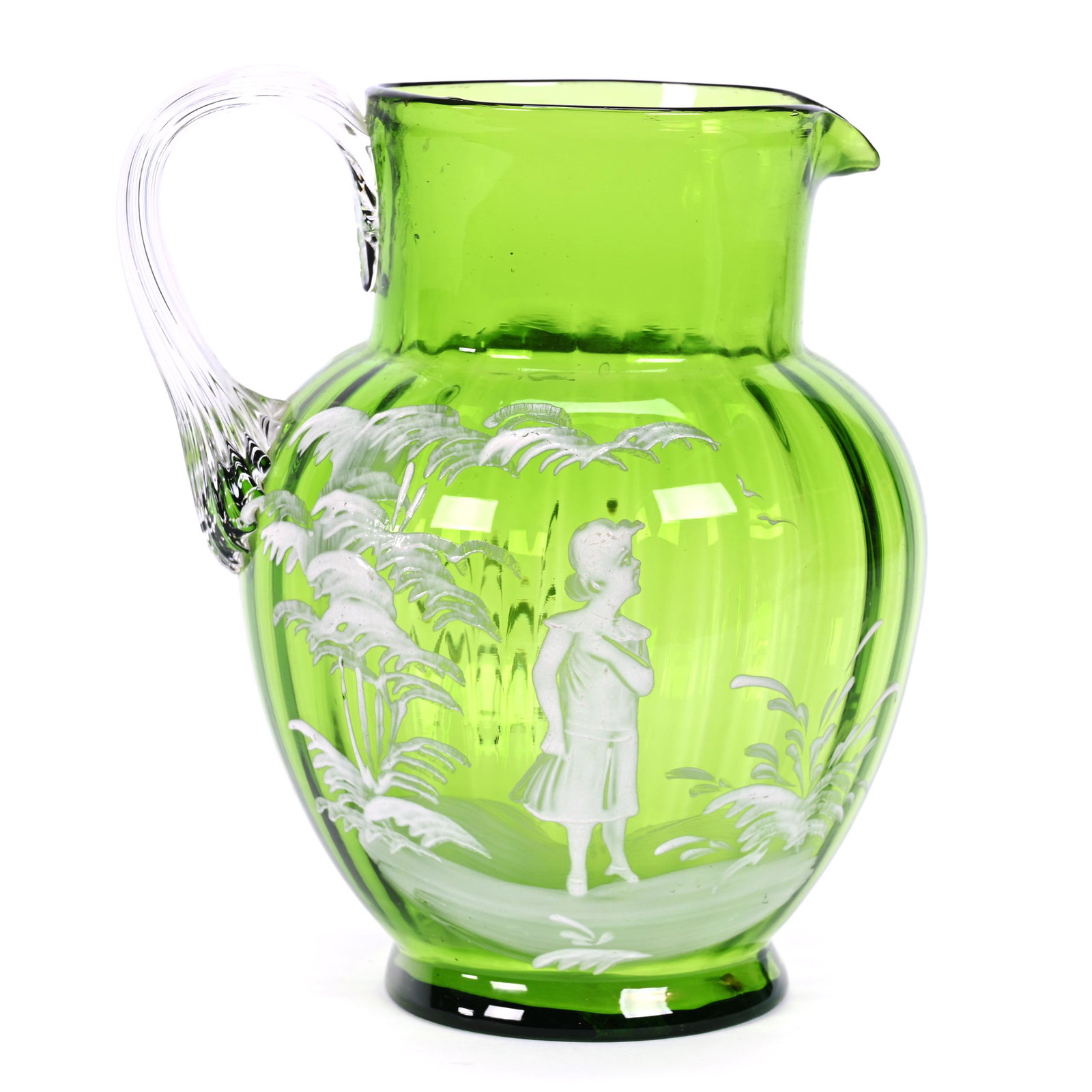 Pitcher, Green Optic Rib Art Glass (1 of 3)