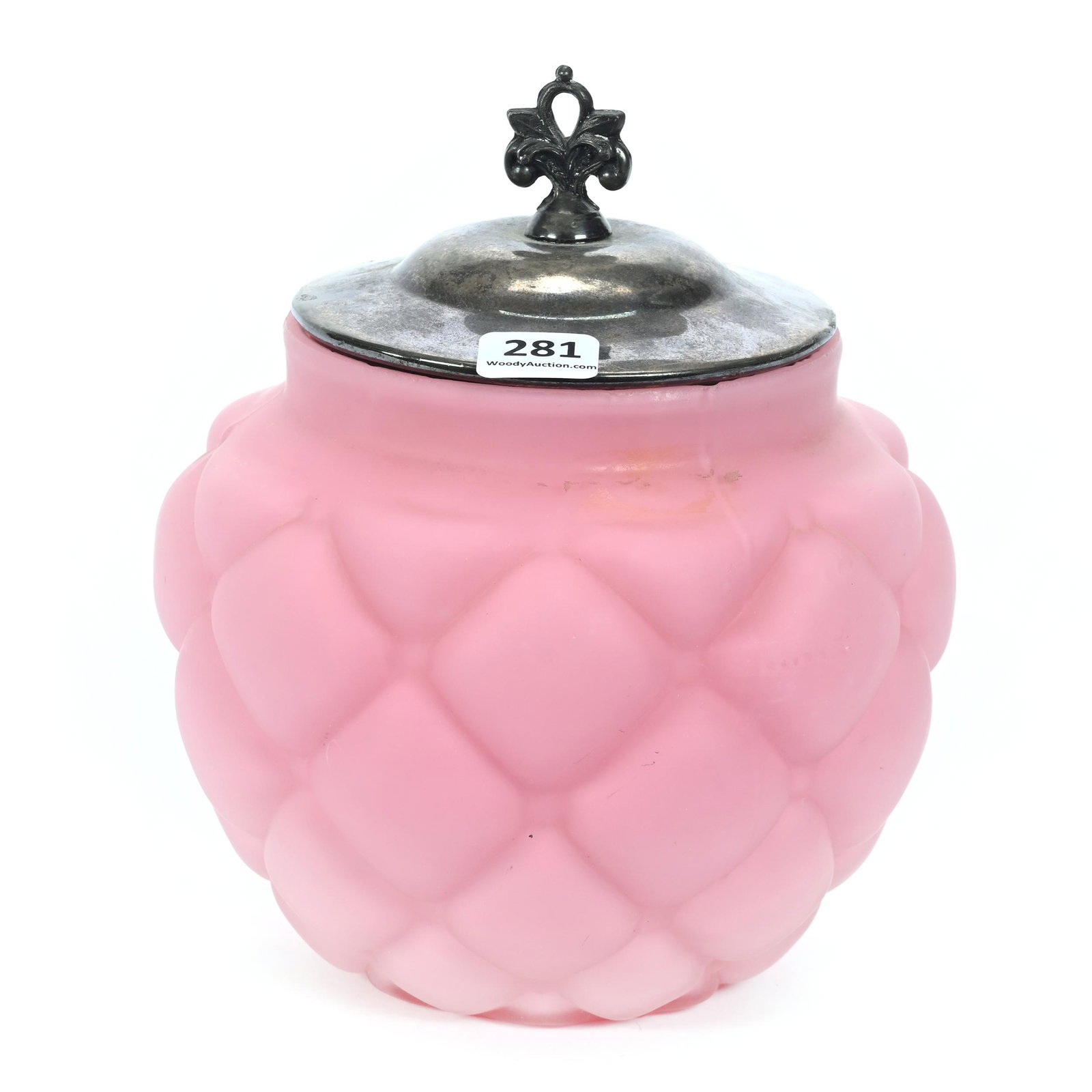 Biscuit Jar, Pink Satin Art Glass, Floret Pattern (1 of 3)