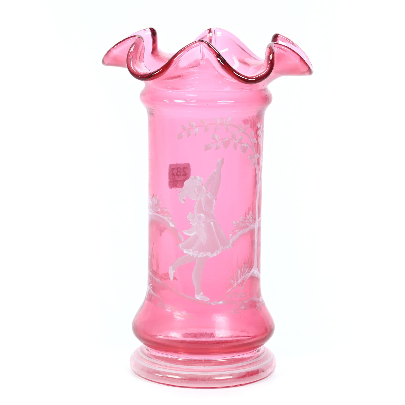 Vase, Cranberry Mary Gregory Style Marked Fenton (1 of 3)