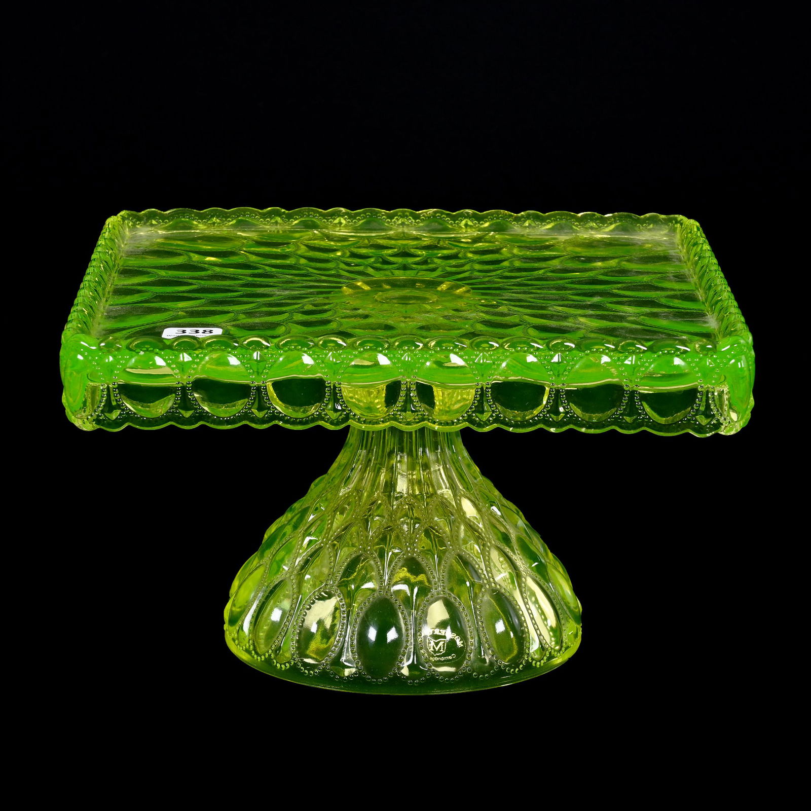 Square Cake Stand, Vaseline Glass By Mosser (0338) on Jan 21, 2023