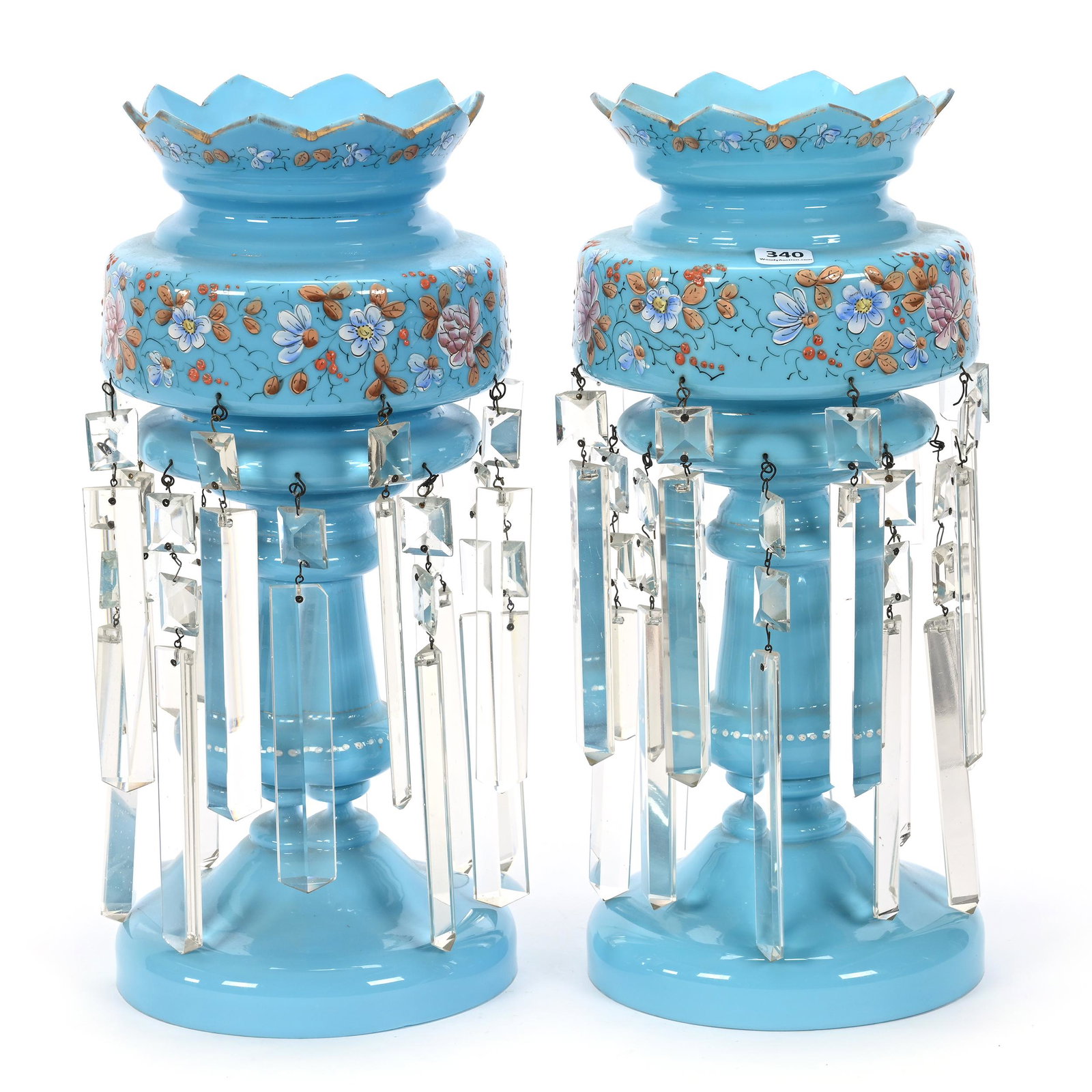 Pair Candle Lusters, Blue Bristol Art Glass (1 of 3)