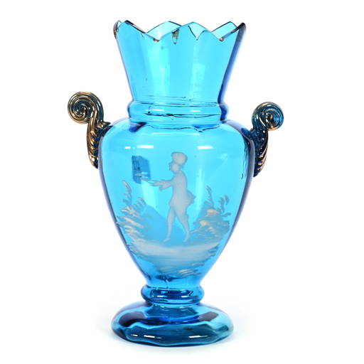 Vase, Two Handles, Blue Art Glass (0412) on Jan 21, 2023 Woody