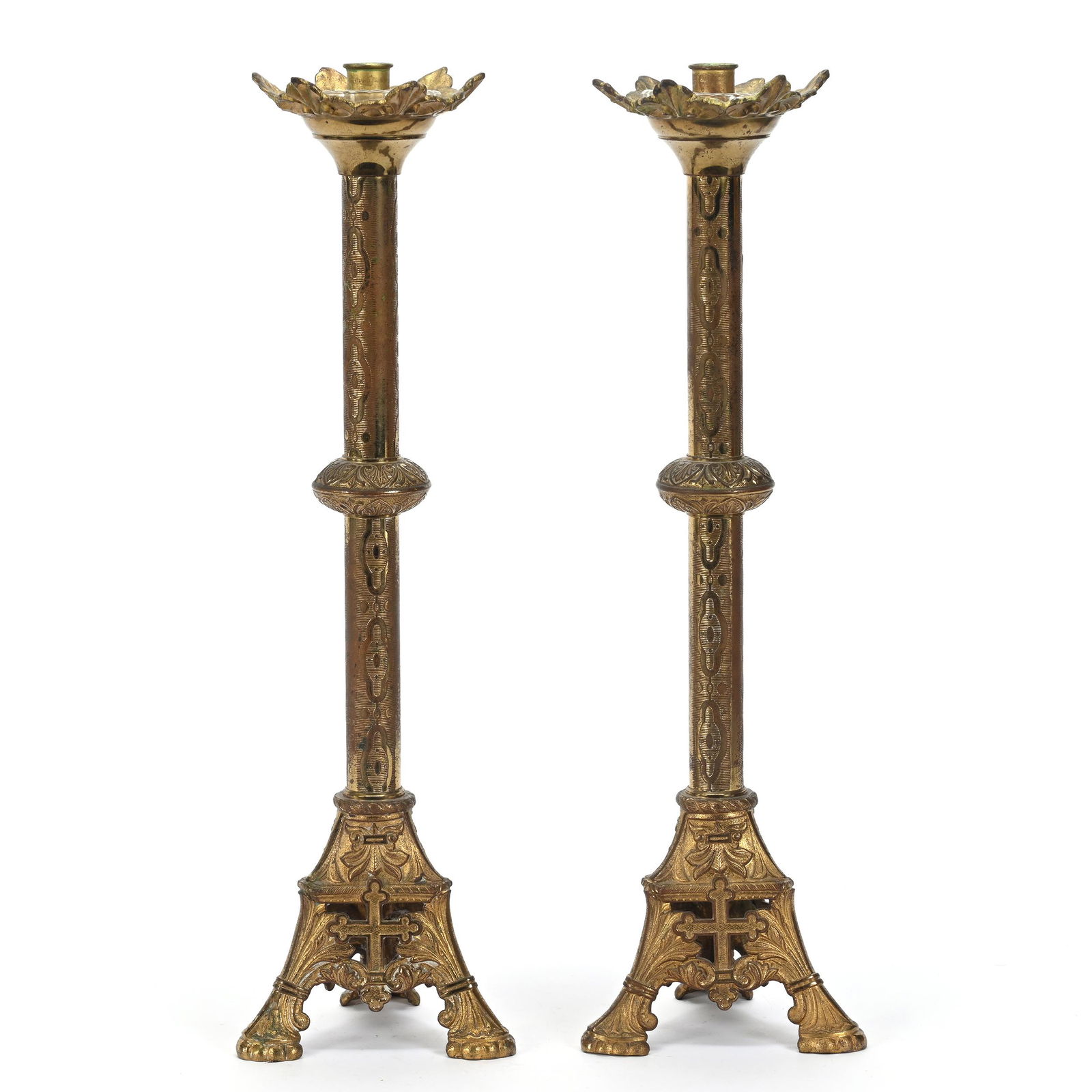 Pair Church Candle Holders, Brass (1 of 3)