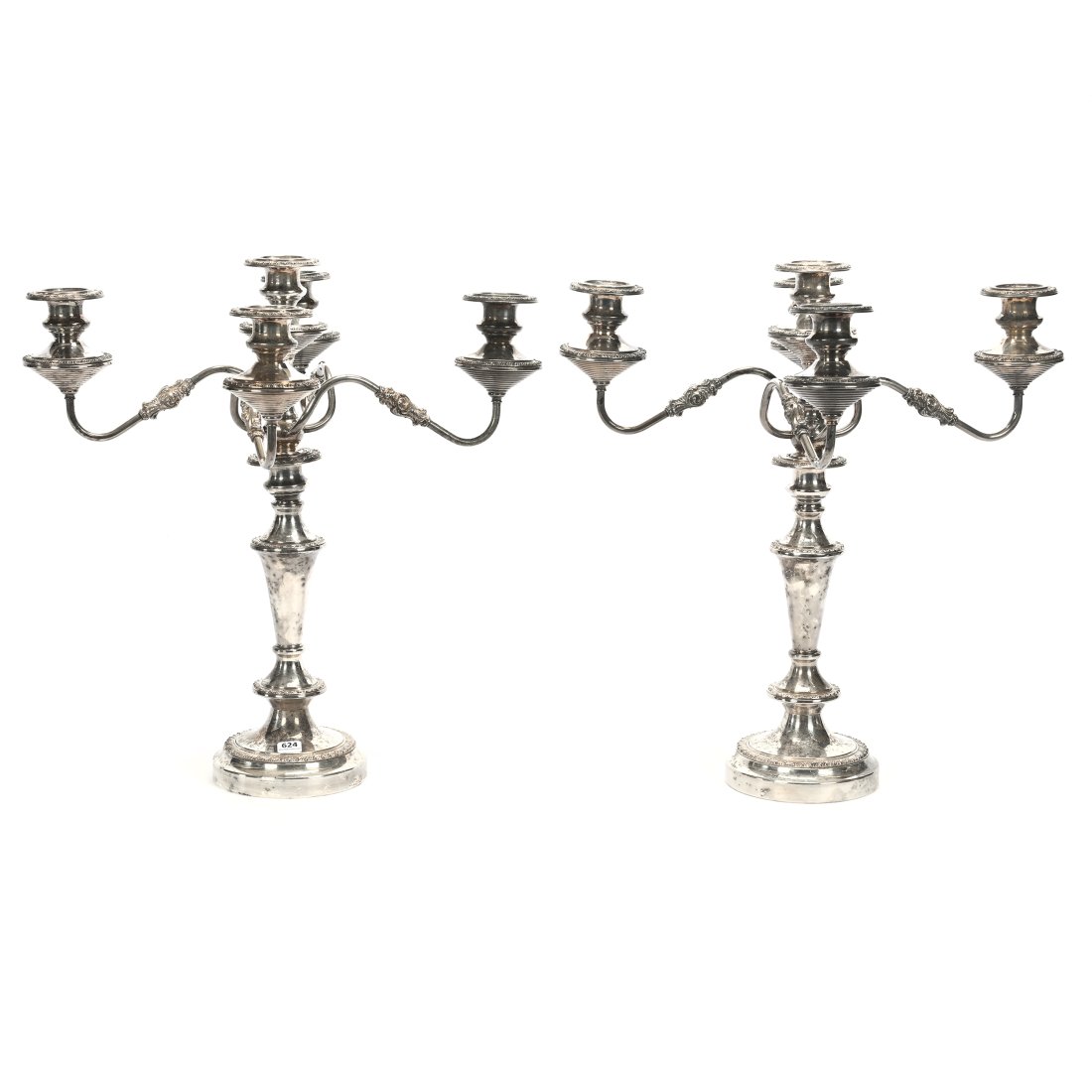 Pair Candle Holders, Five Arm, English Silverplate (1 of 4)
