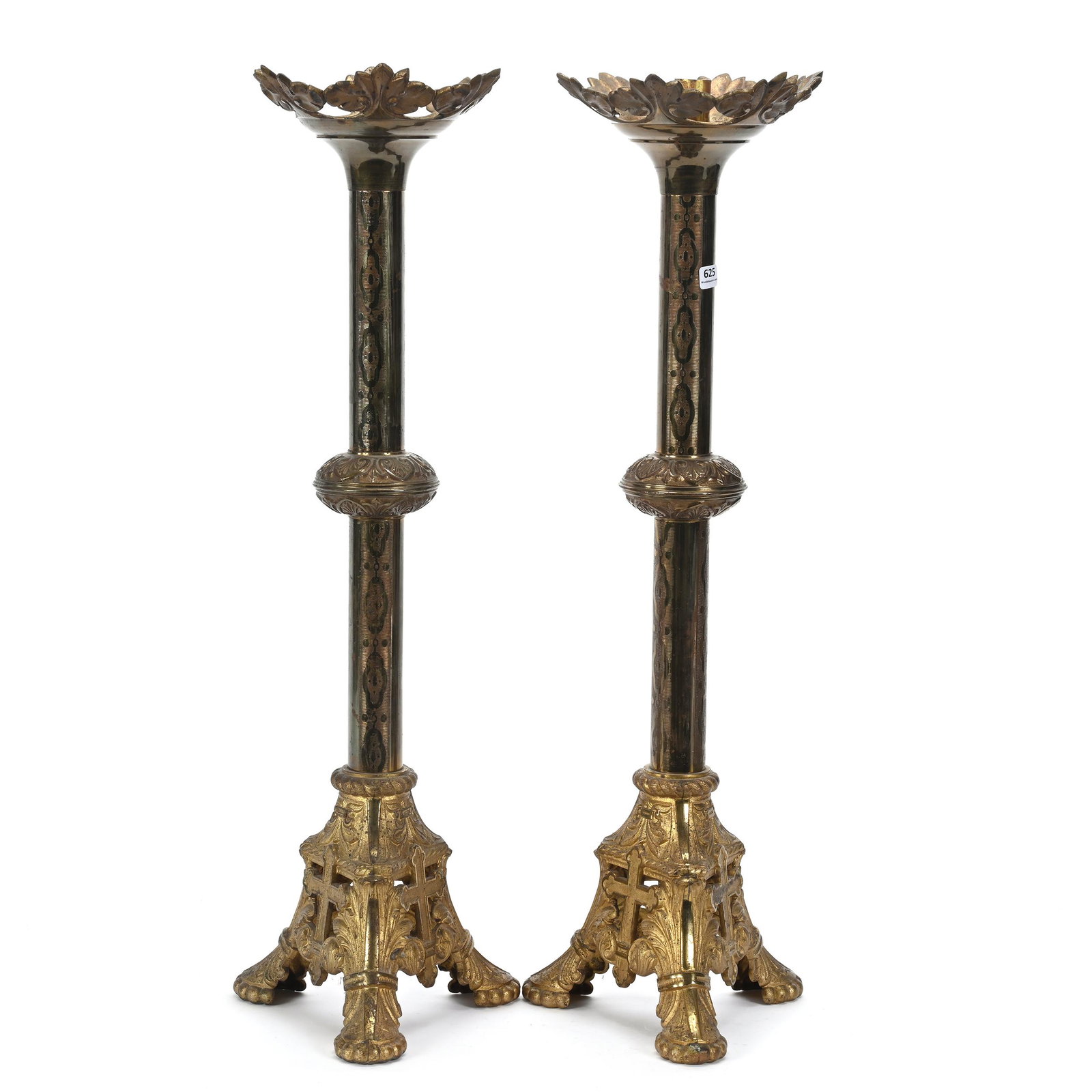 Pair Church Candle Holders, Brass (1 of 4)