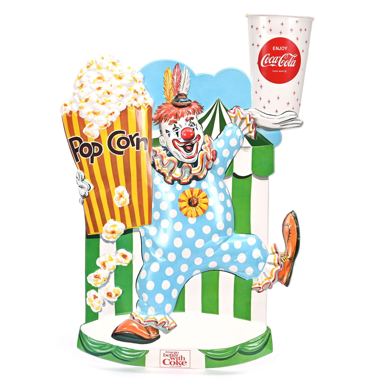 1960's Coca-Cola Vacuform Sign, Clown With Star Cup & Popcorn (1 of 2)