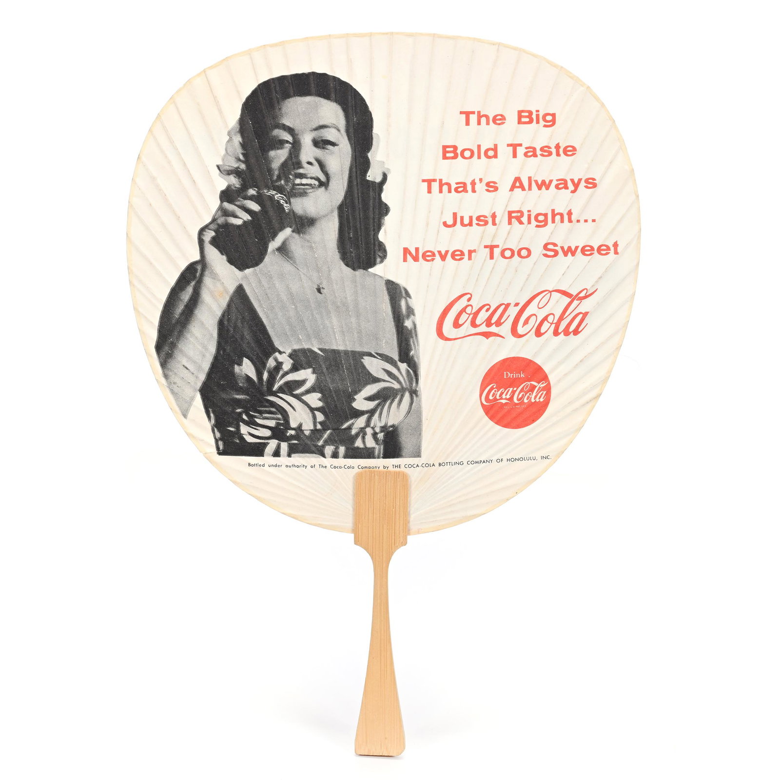 Festival Fan Circa 1963 Made In Japan: Festival Fan Circa 1963 Made In Japan, 13.25" x 9.25", Double-Sided Cherry Blossom Festival Held In Hawaii, The Other Side Features A Woman Drinking Coke "The Big Bold Taste That's Always Just Right��
