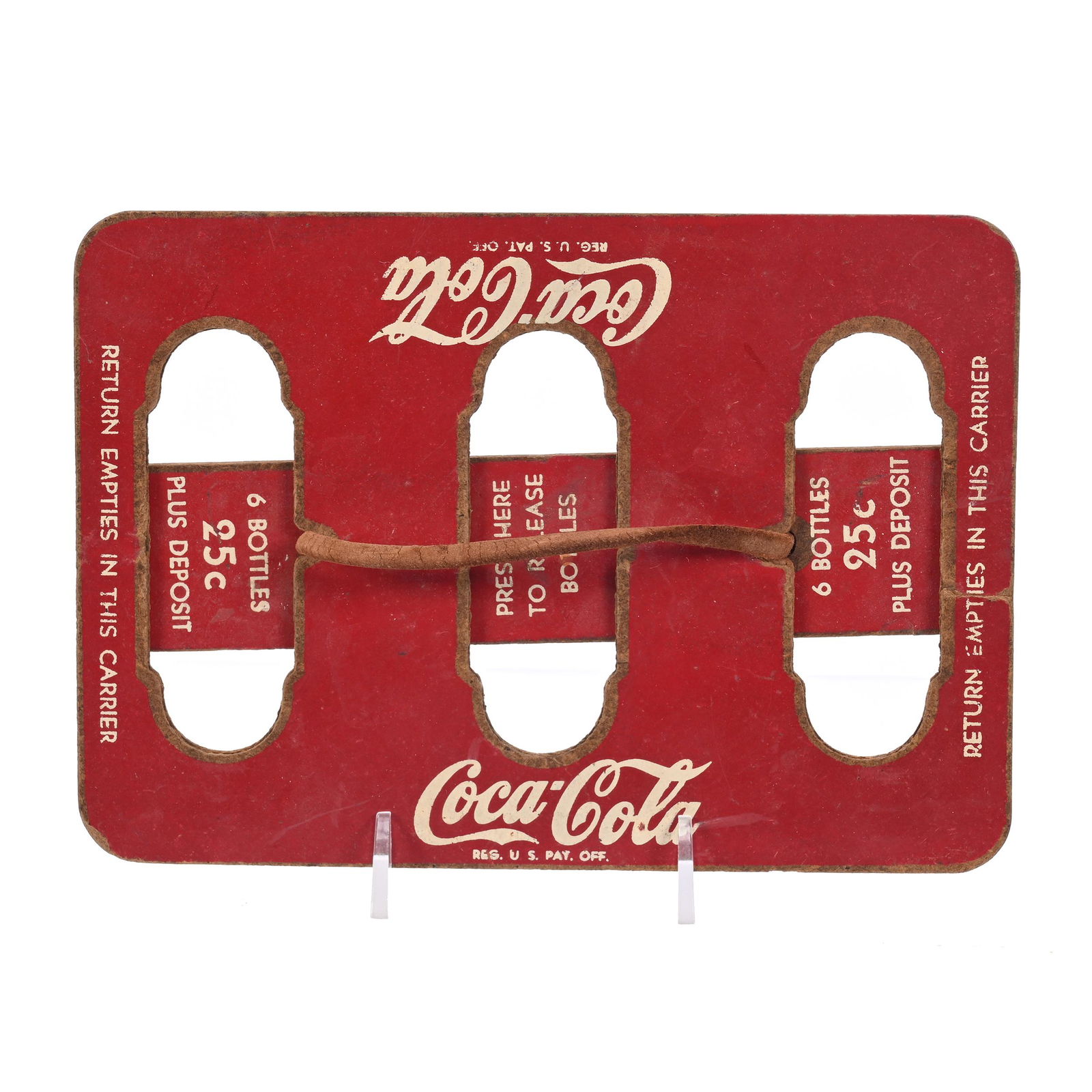 Six Pack Masonite Top Carrier Coca-Cola: Six Pack Masonite Top Carrier Coca-Cola, 8" x 5.5", Private Collection, Kansas.
