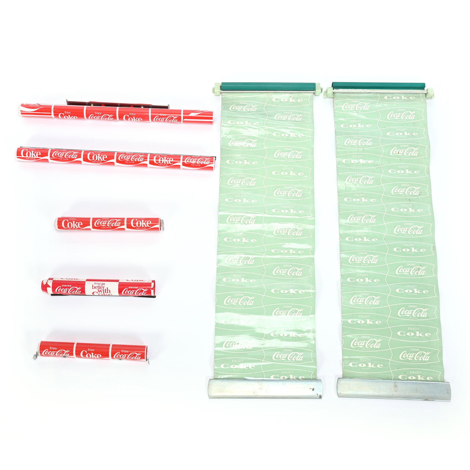 (7) 1960's Coca-Cola Pull-Out Dividers: (7) 1960's Coca-Cola Pull-Out Dividers, (5) Red And White, (2) Green And White, Private Collection, Kansas.