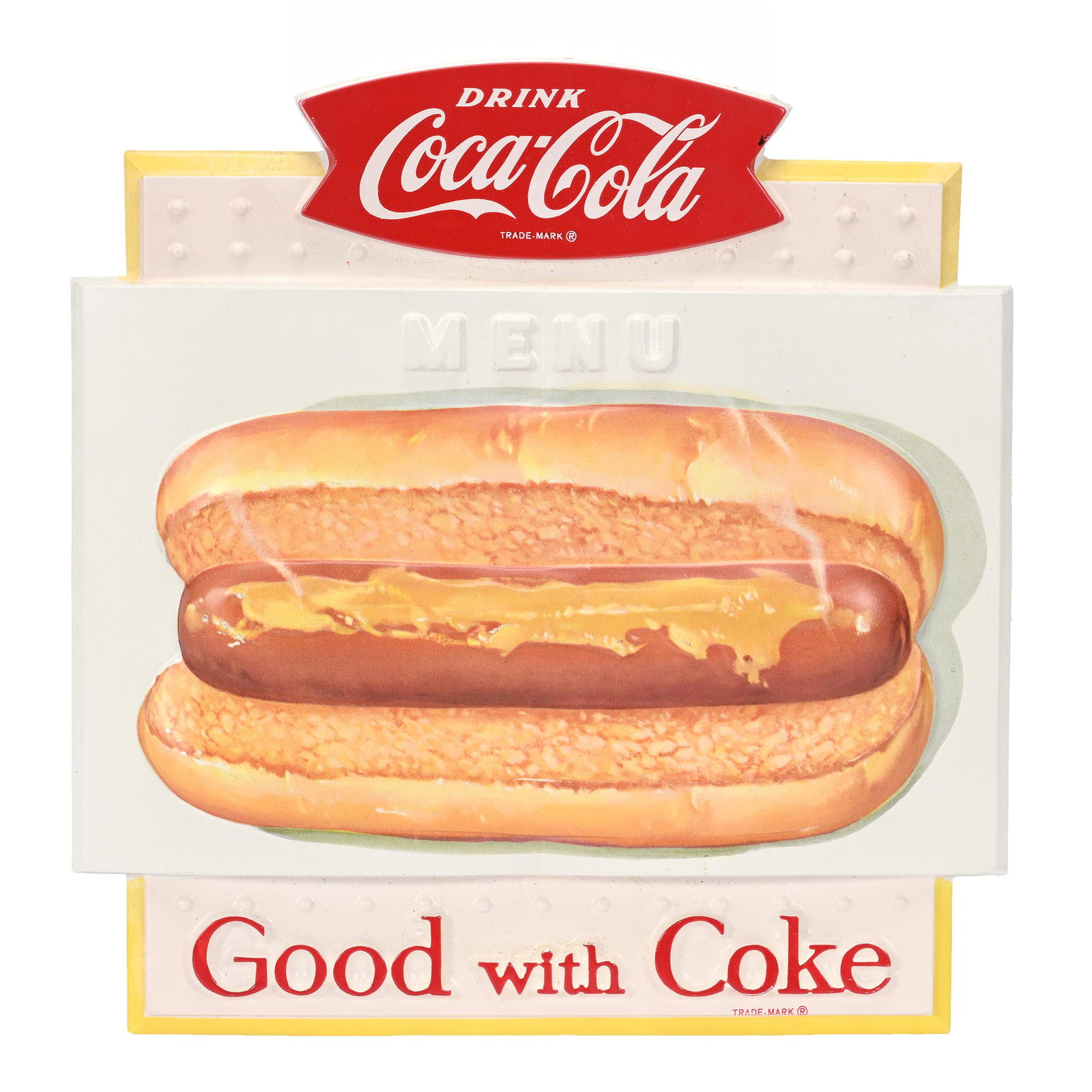 1960's Coca-Cola Vacuform Sign, Hot Dog, Fishtail (1 of 2)