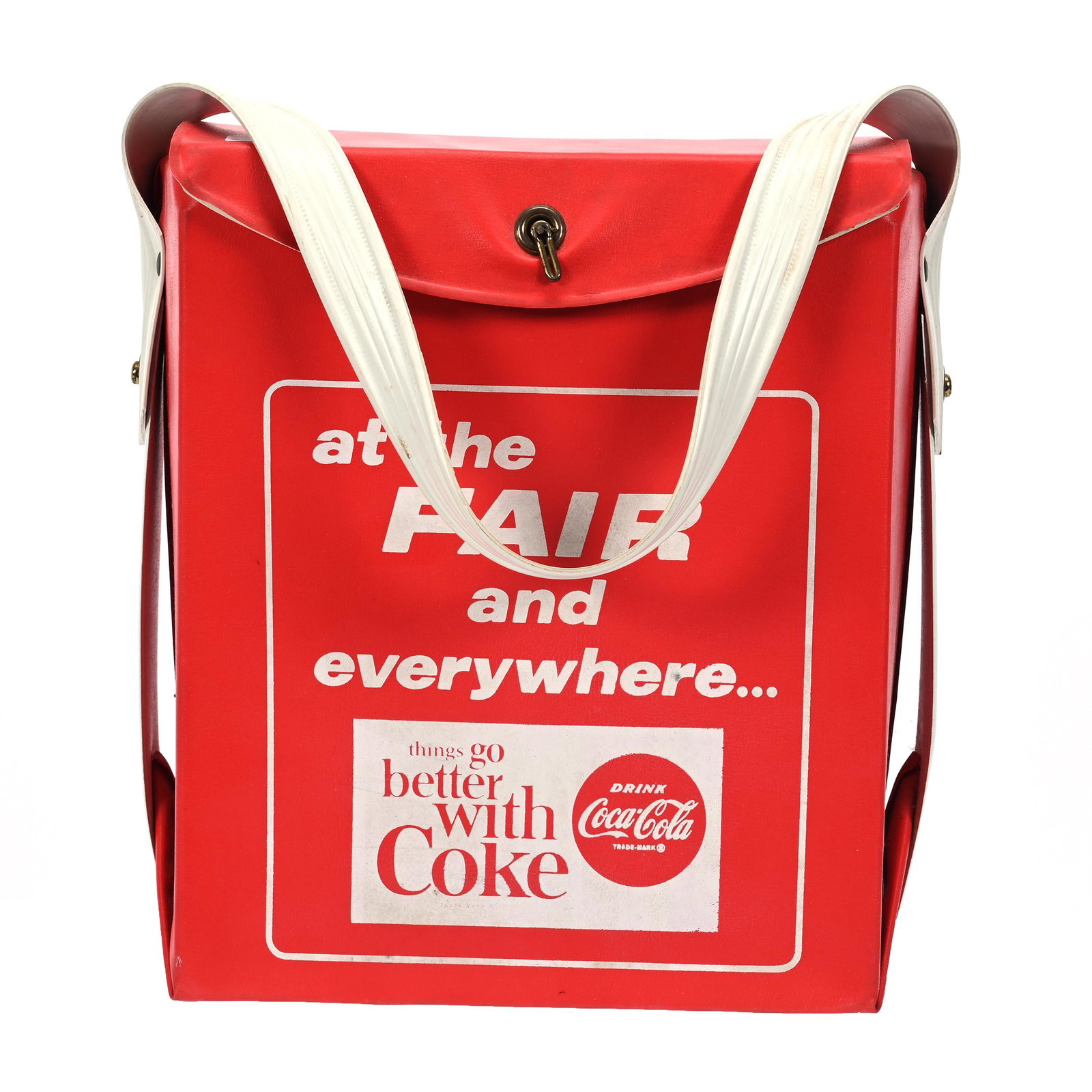 Square Vinyl Cooler, Coca-Cola, 1960's: Square Vinyl Cooler, Coca-Cola, 1960's, 10.5" x 8.75", "At The Fair And Everywhere", Private Collection, Kansas.