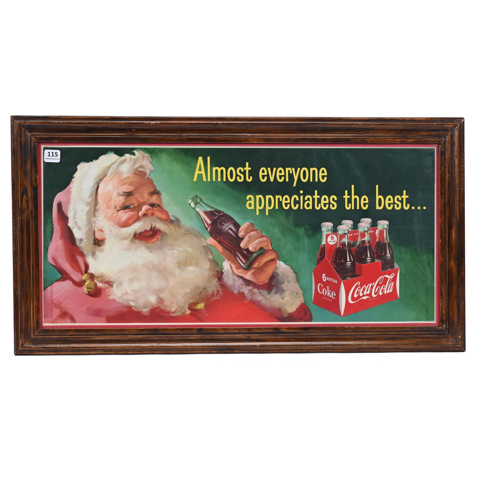 Paper Santa Sign, Coca-Cola, Framed & Matted (1 of 2)