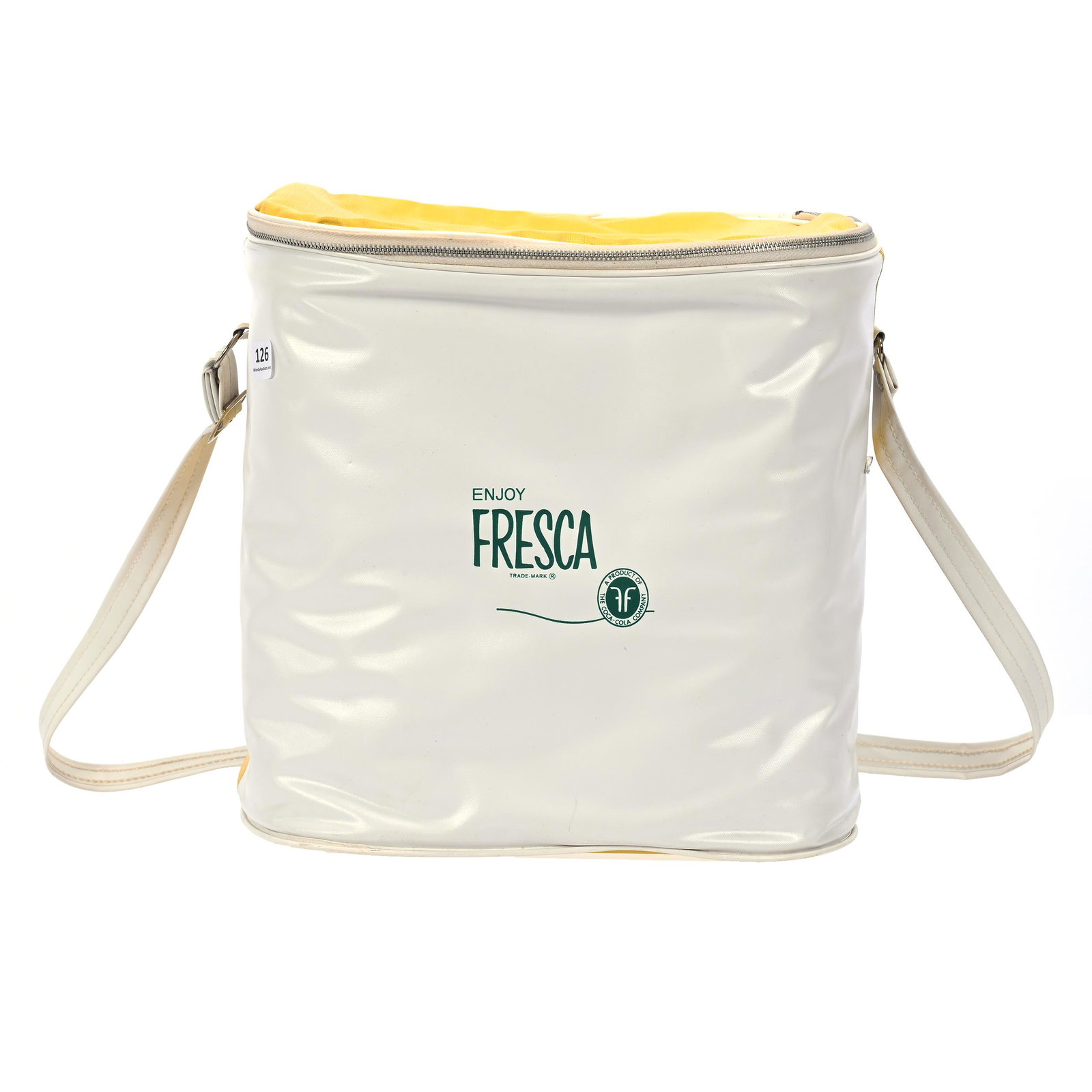 Vinyl Cooler, Yellow & White, Fresca, 1960's: Vinyl Cooler, Yellow & White, Fresca, 1960's, 11.5" X 11.5" X 8.5", A Product Of Coca-Cola Company, Private Collection, Kansas.