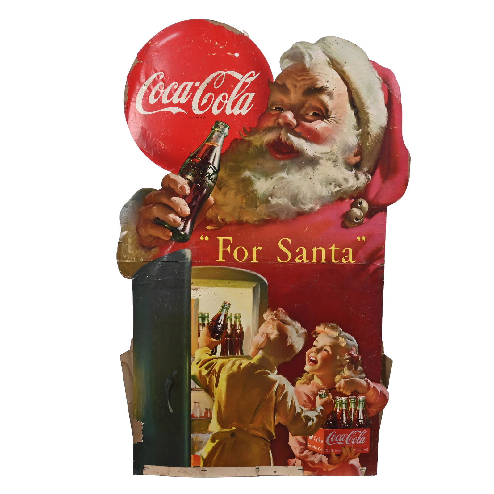 Cardboard Easel Sign, Coca-Cola, Santa Cut-Out, 1950 (1 of 6)